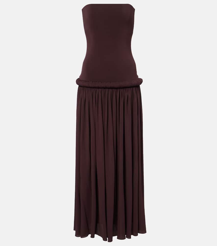 alaïa strapless gathered jersey maxi dress