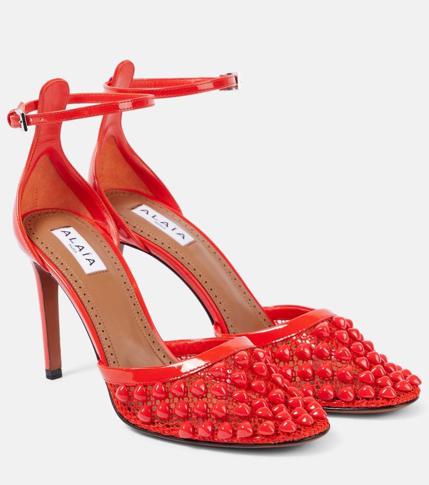 alaïa studded mesh and leather pumps