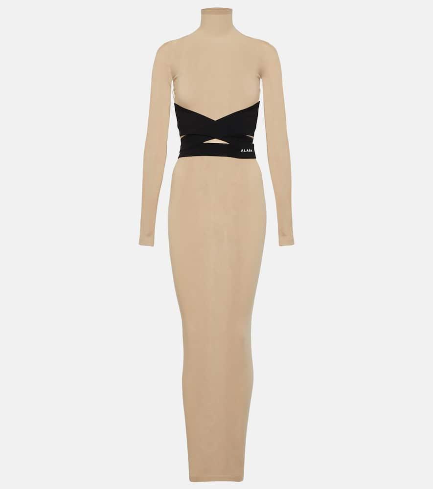 alaïa turtleneck jersey maxi dress