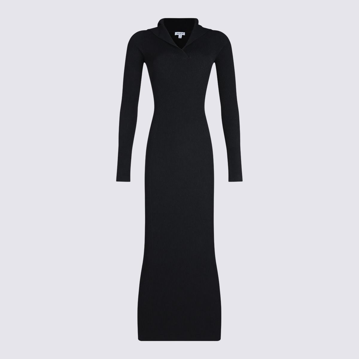 alaia black viscose dress
