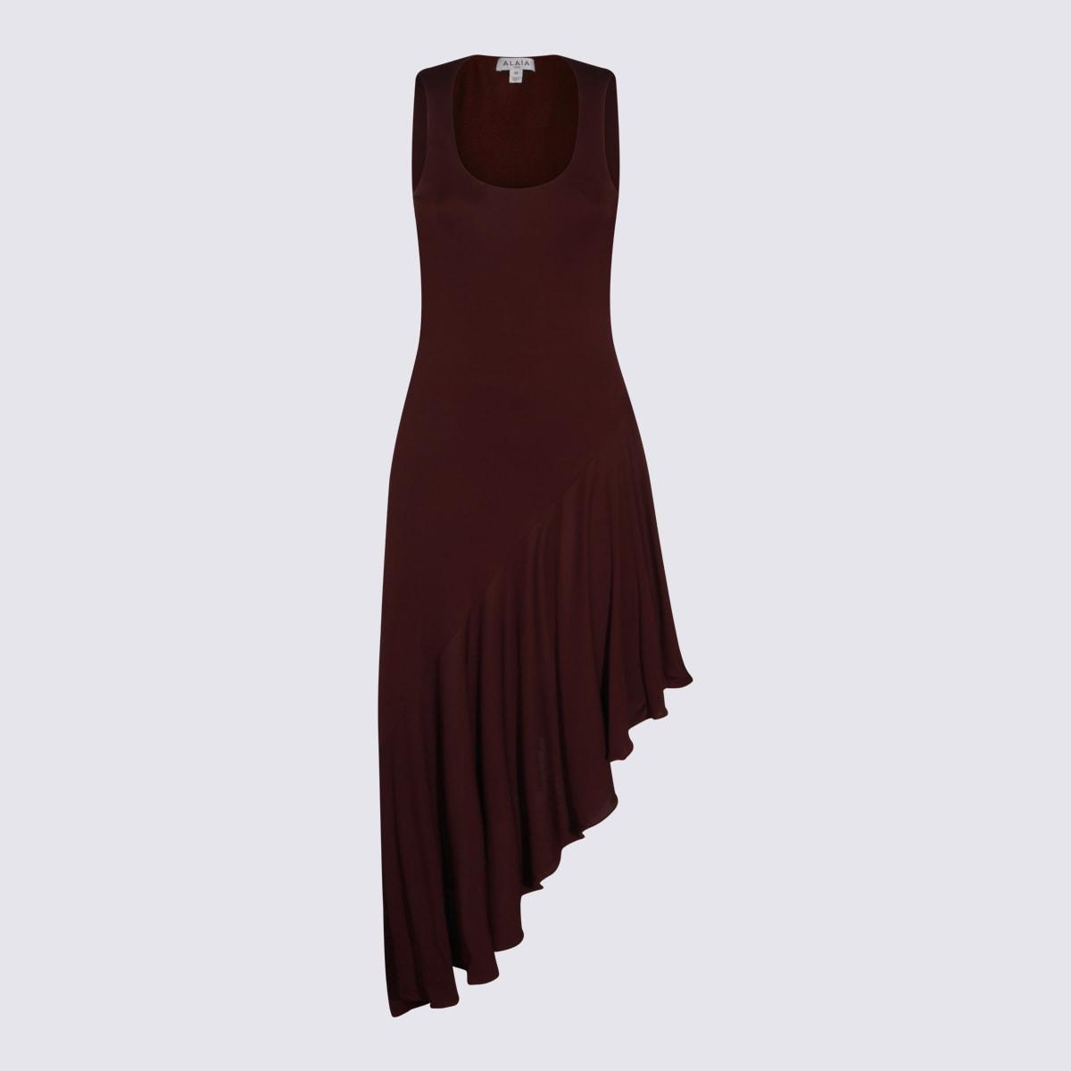 alaia bordeaux viscose asymmetric mid dress