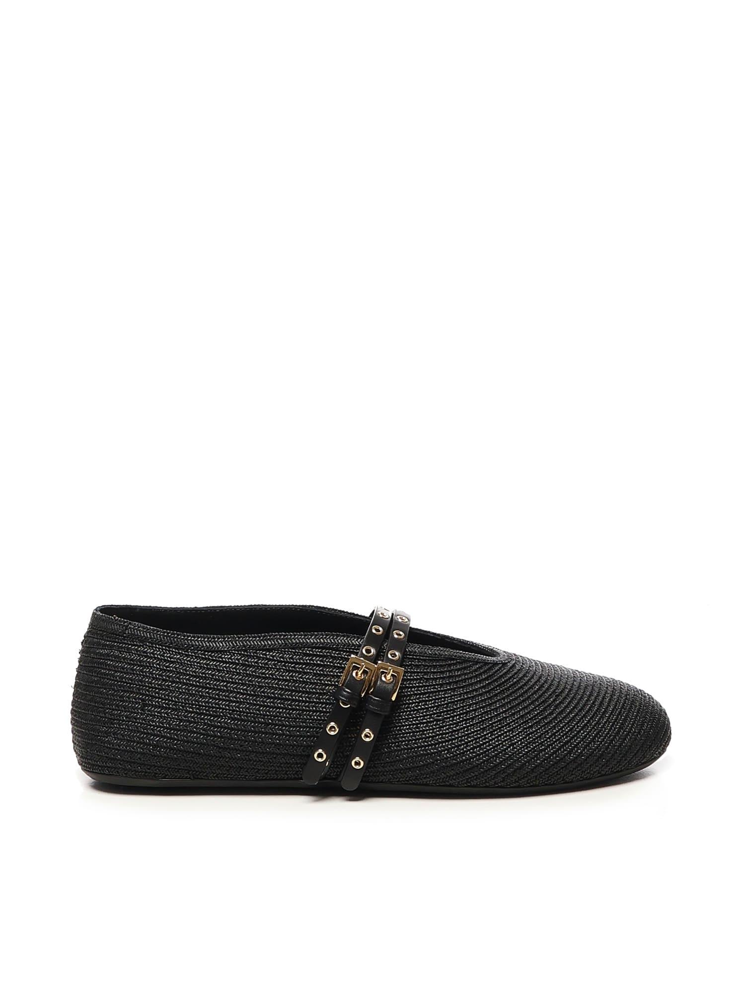 alaia flat straw ballerinas