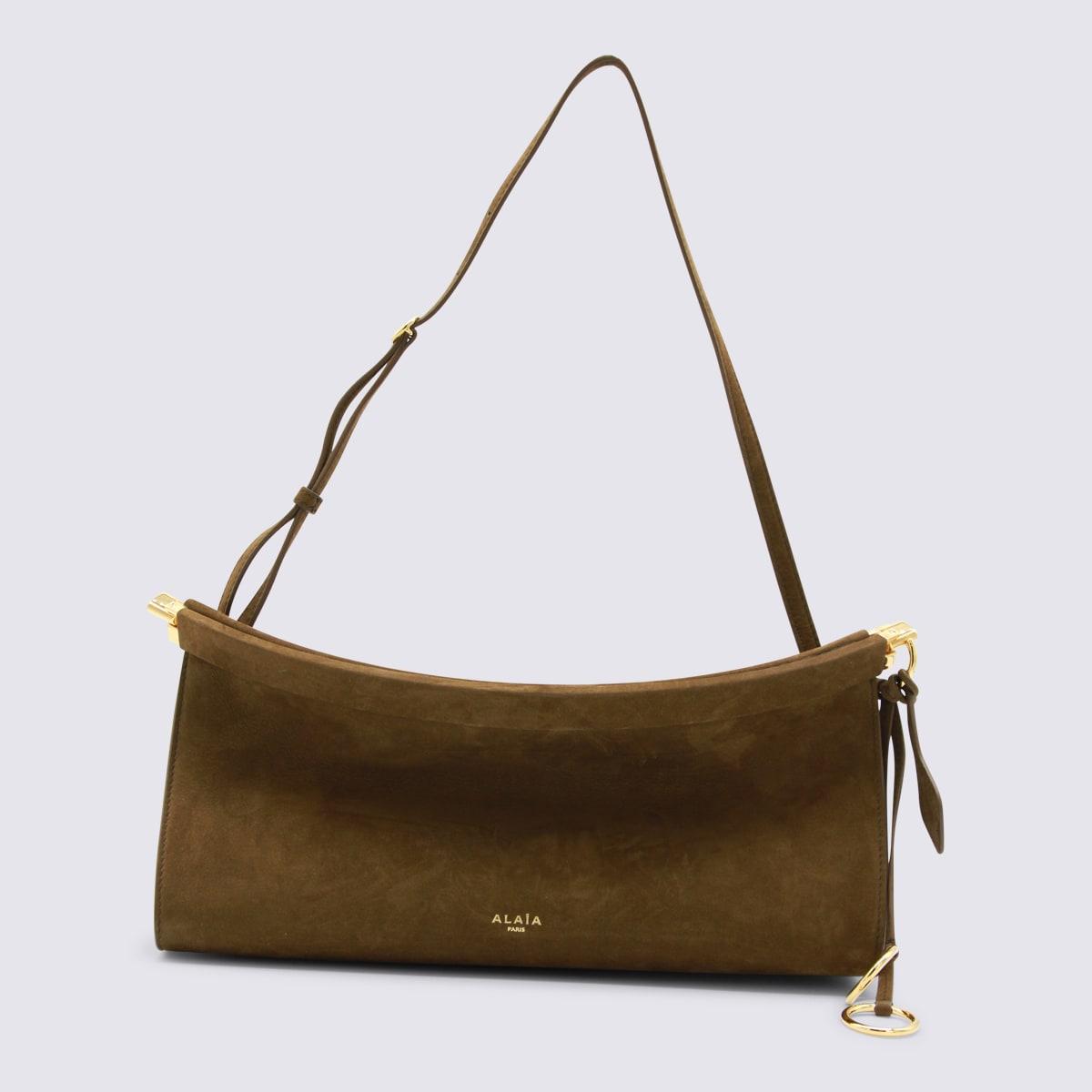 alaia khaki leather east west medium shoulder bag