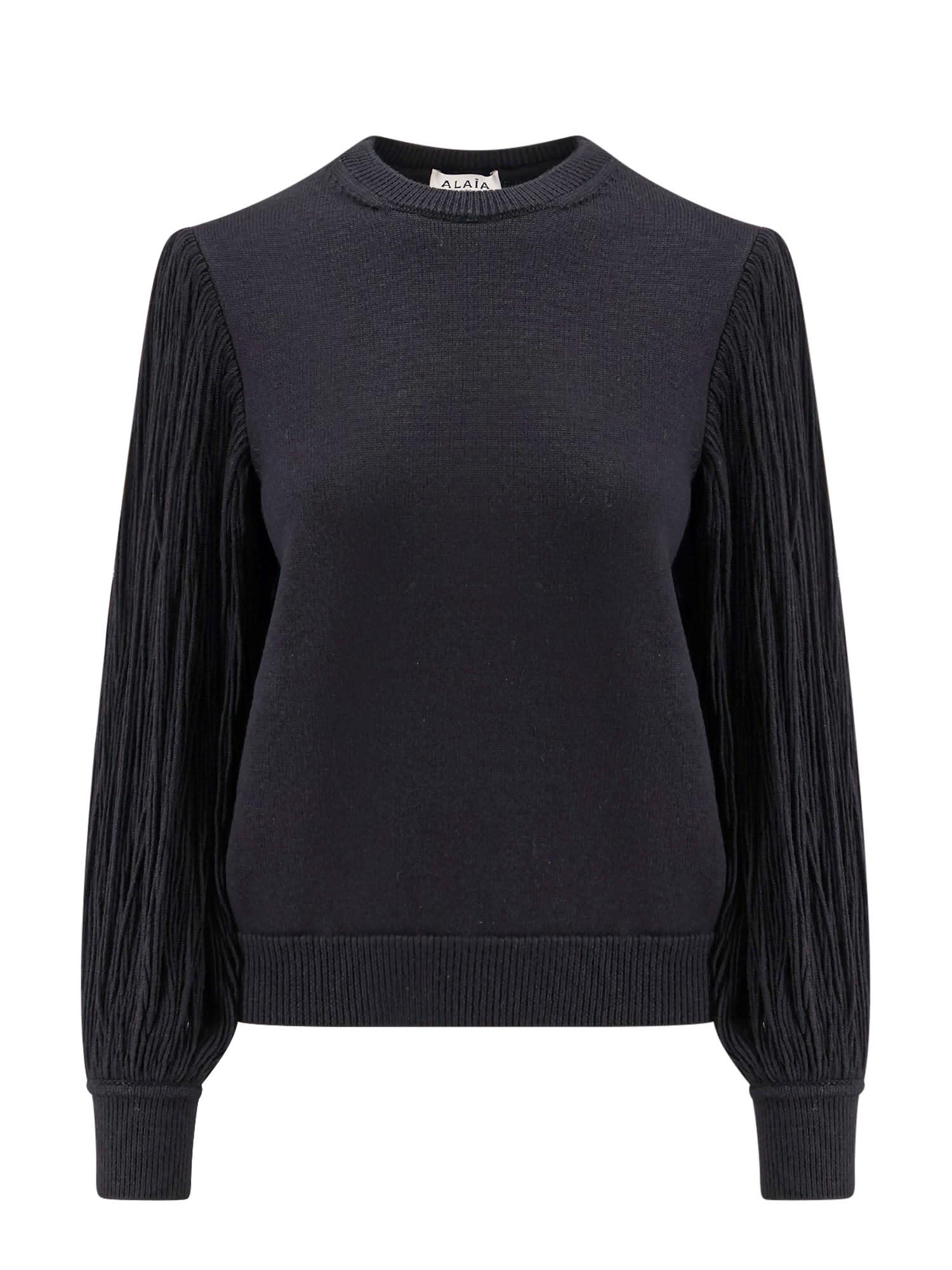 alaia wool sweater with fringes detail