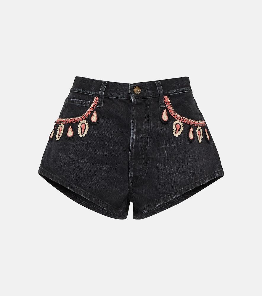 alanui embroidered denim shorts