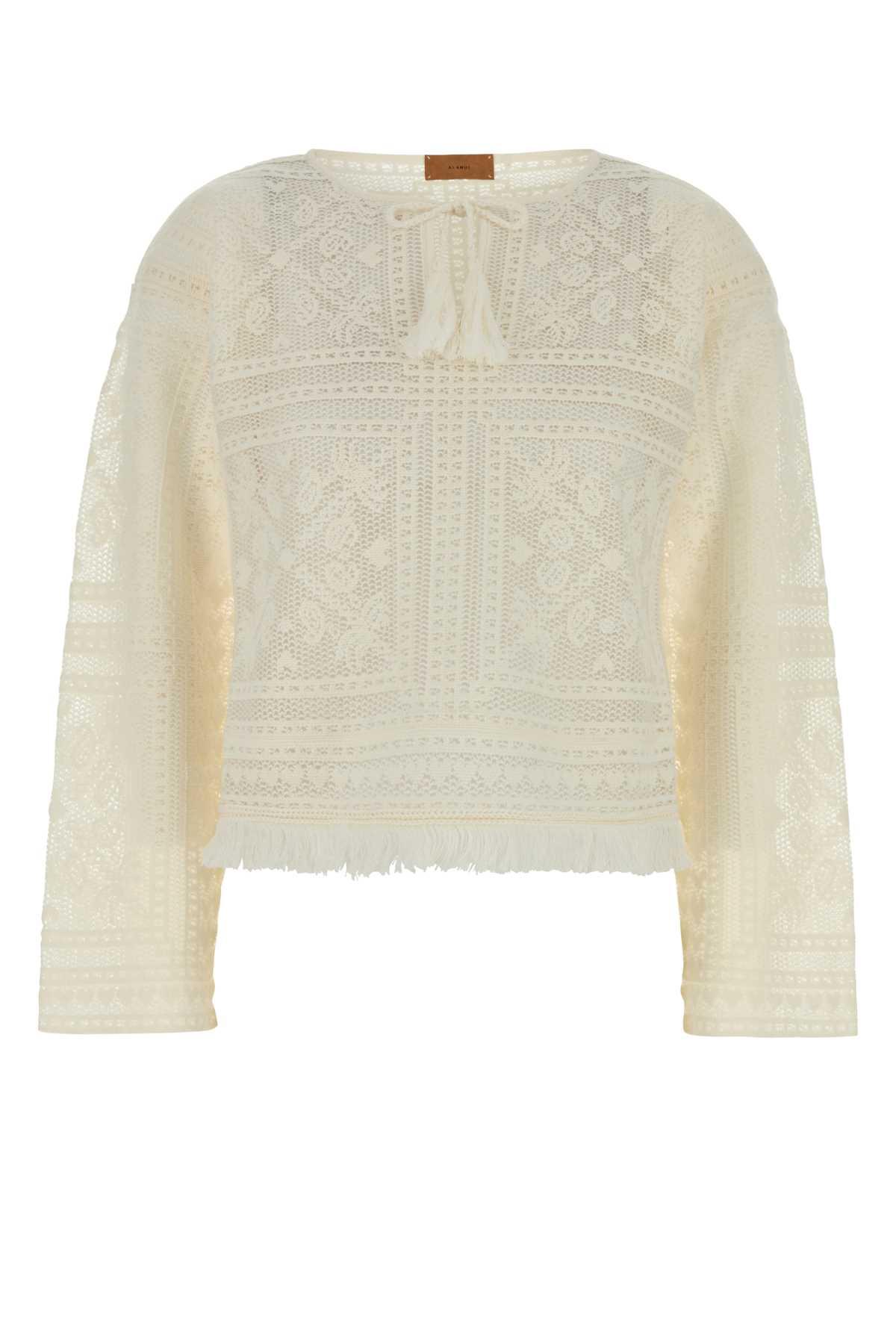alanui white crochet kiss by the book sweater