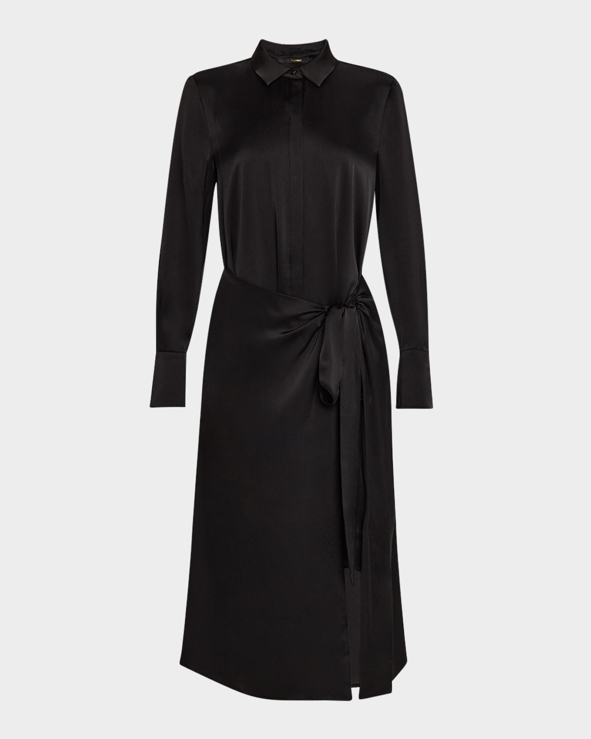 alara tie-waist sateen midi shirtdress