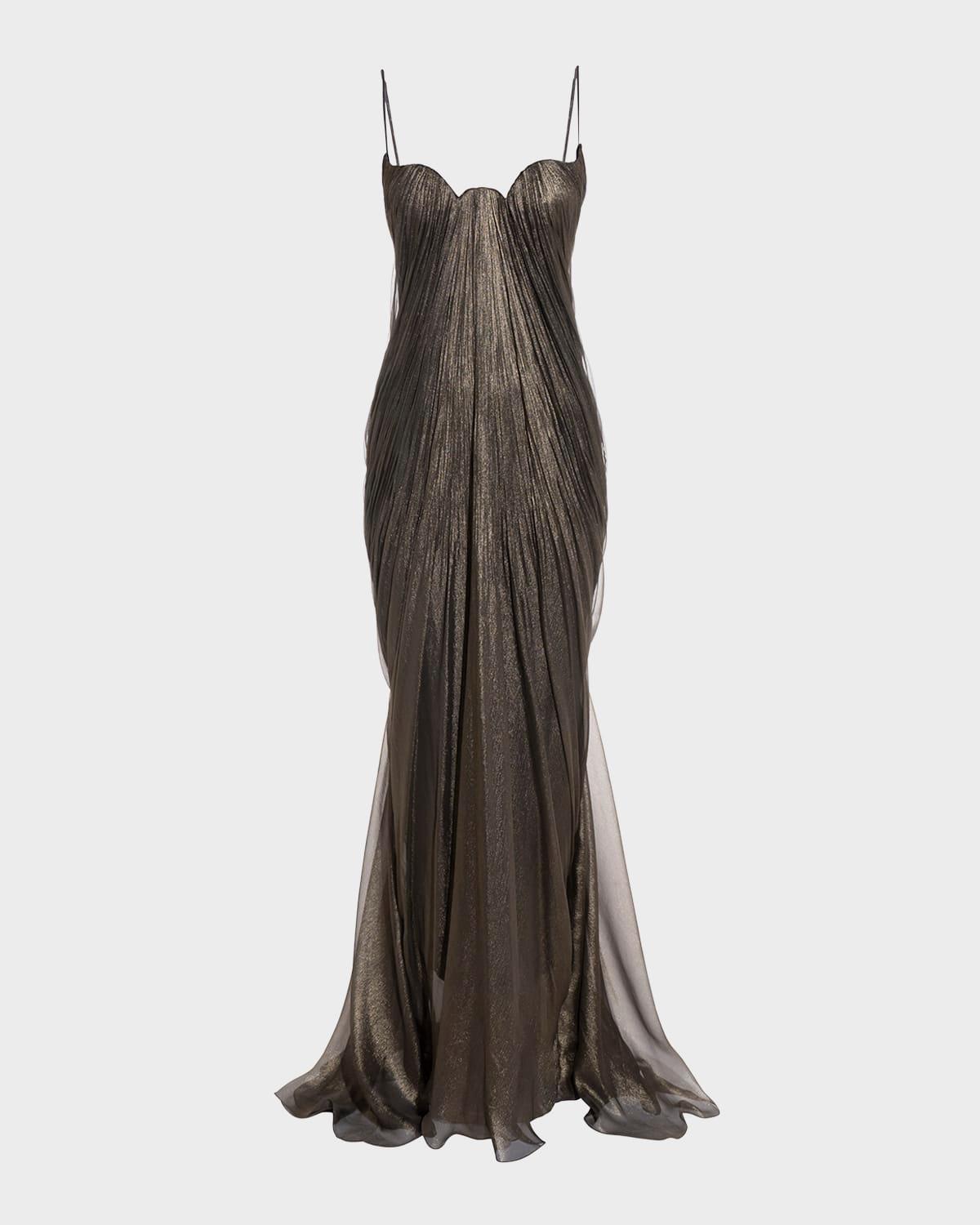 alaya draped metallic silk gown