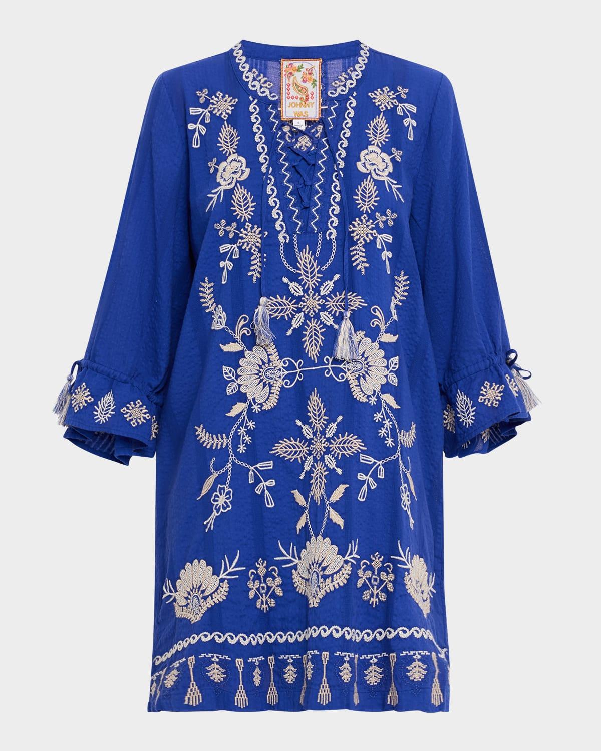 alba floral-embroidered seersucker dress