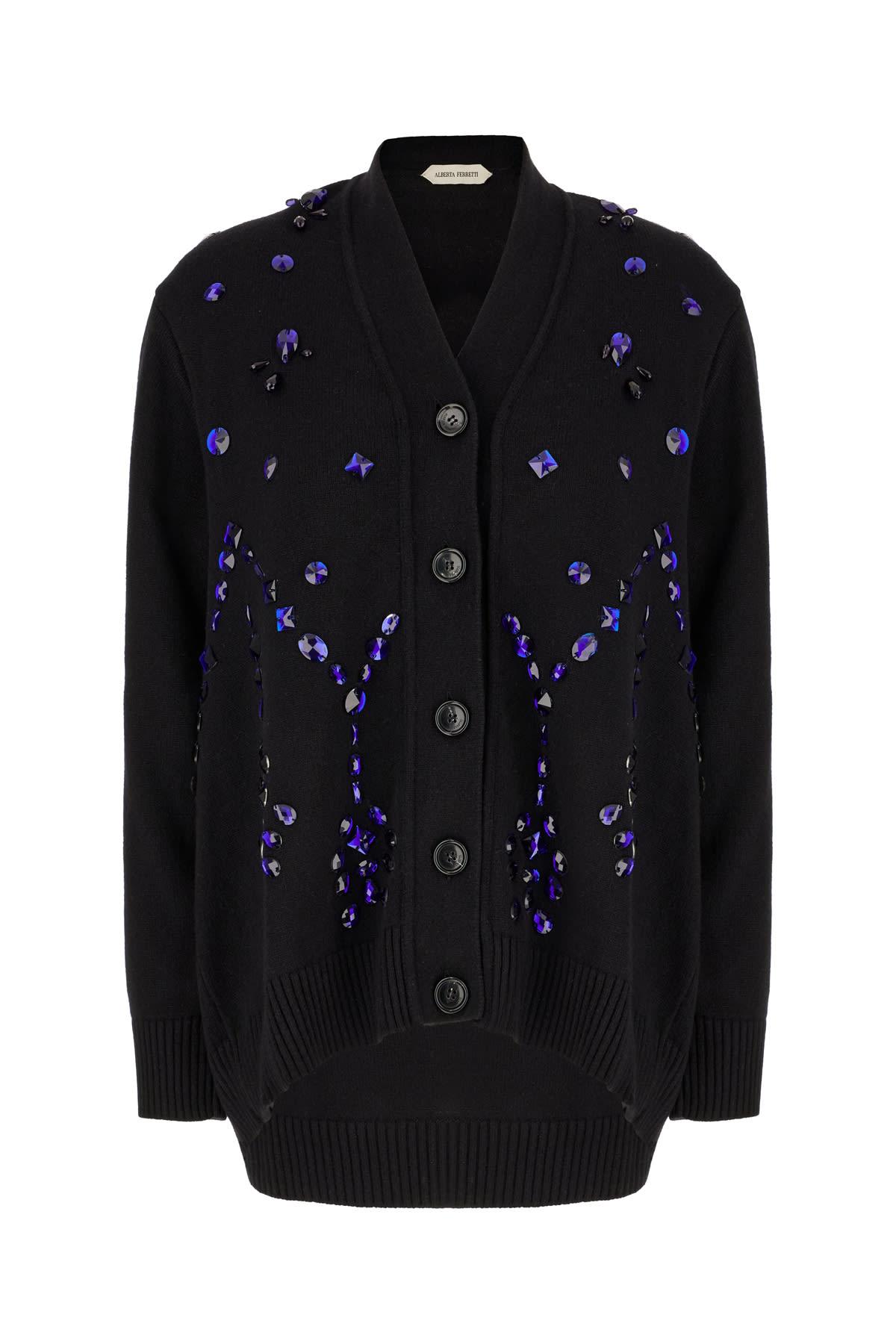 alberta ferretti black wool blend cardigan