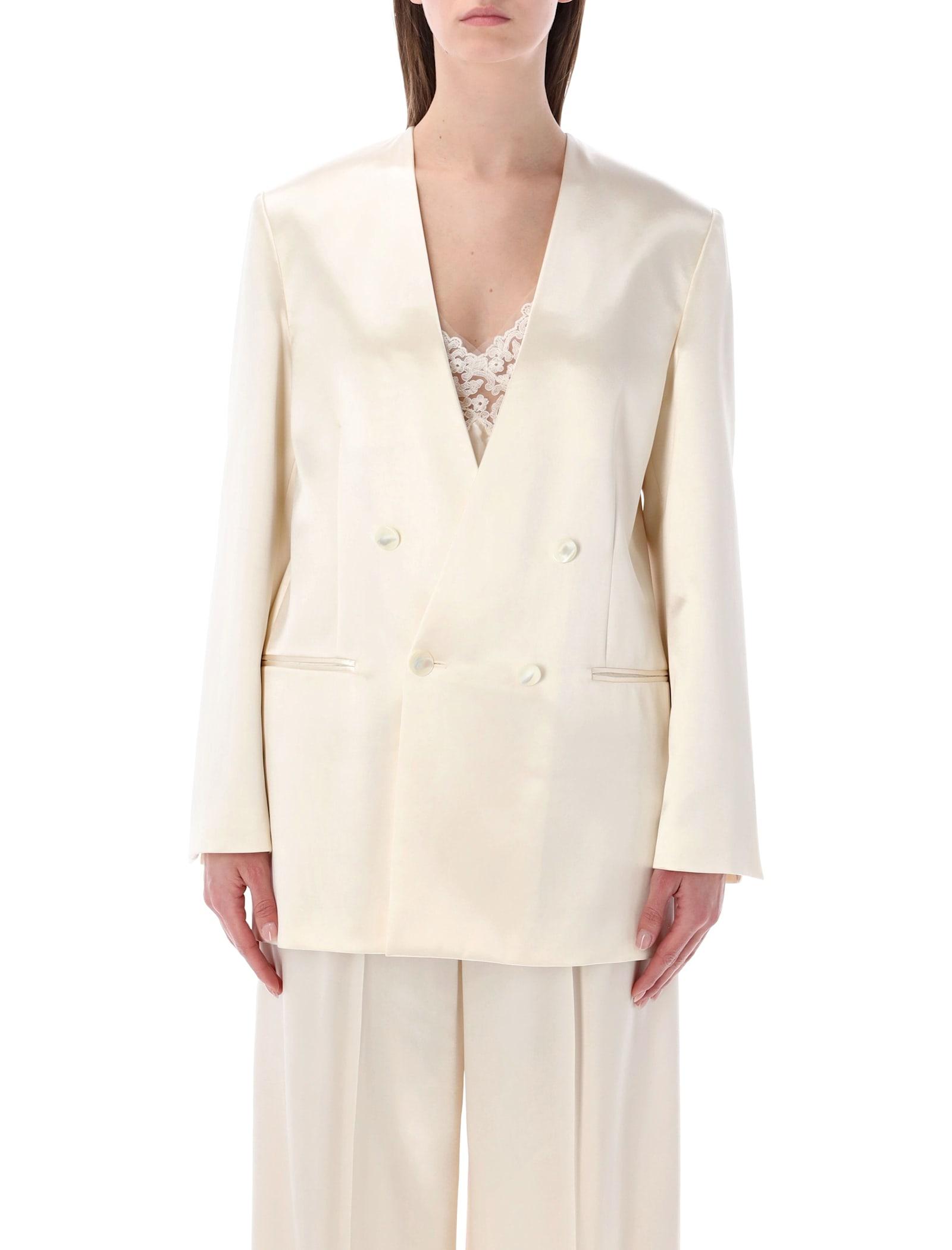 alberta ferretti double-breasted glossy satin jacket