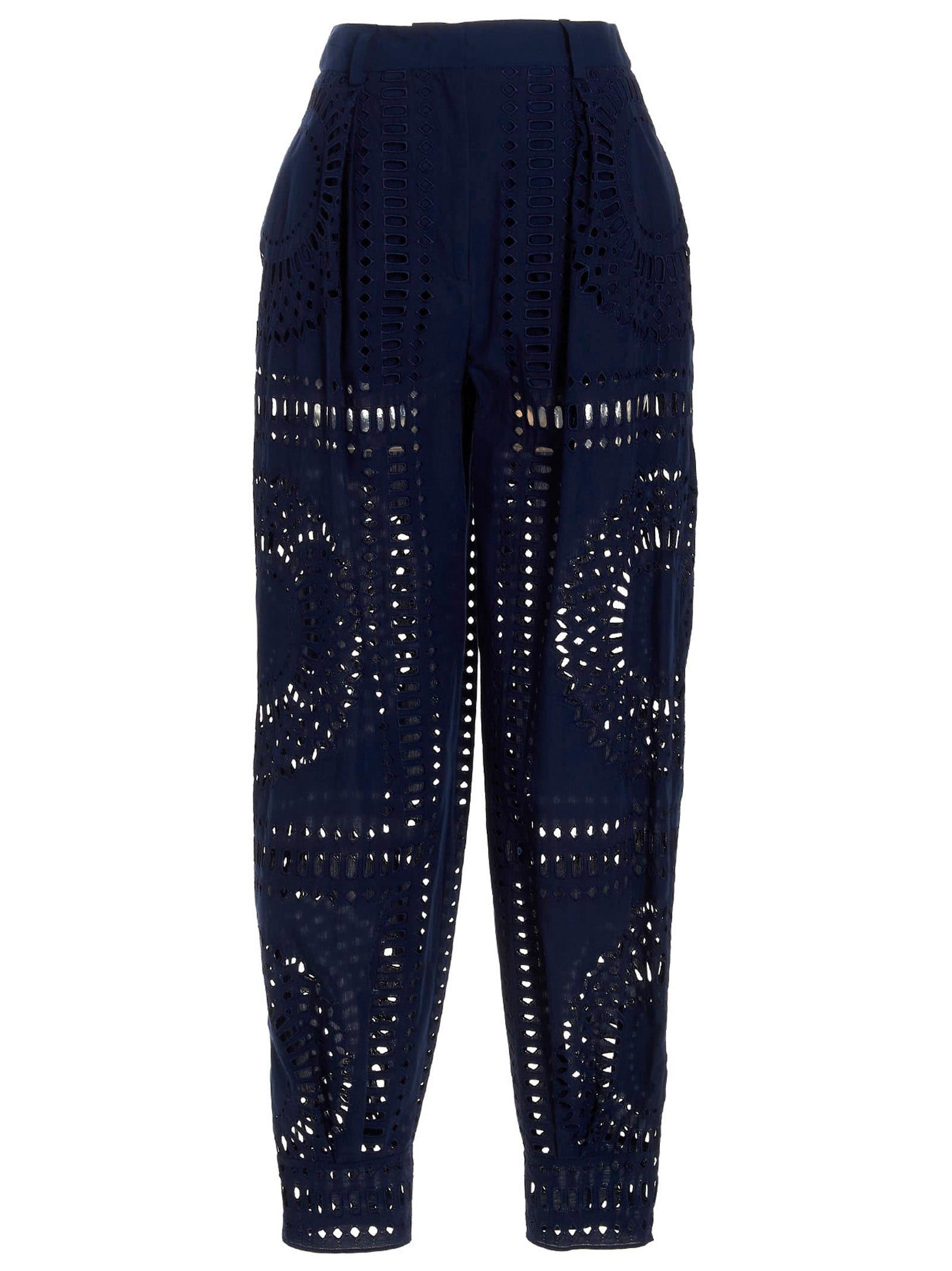 alberta ferretti embroidered cotton pants
