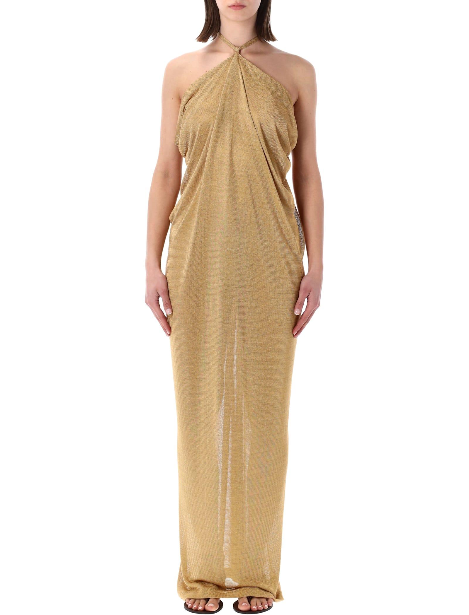 alberta ferretti gold lurex open-back dress