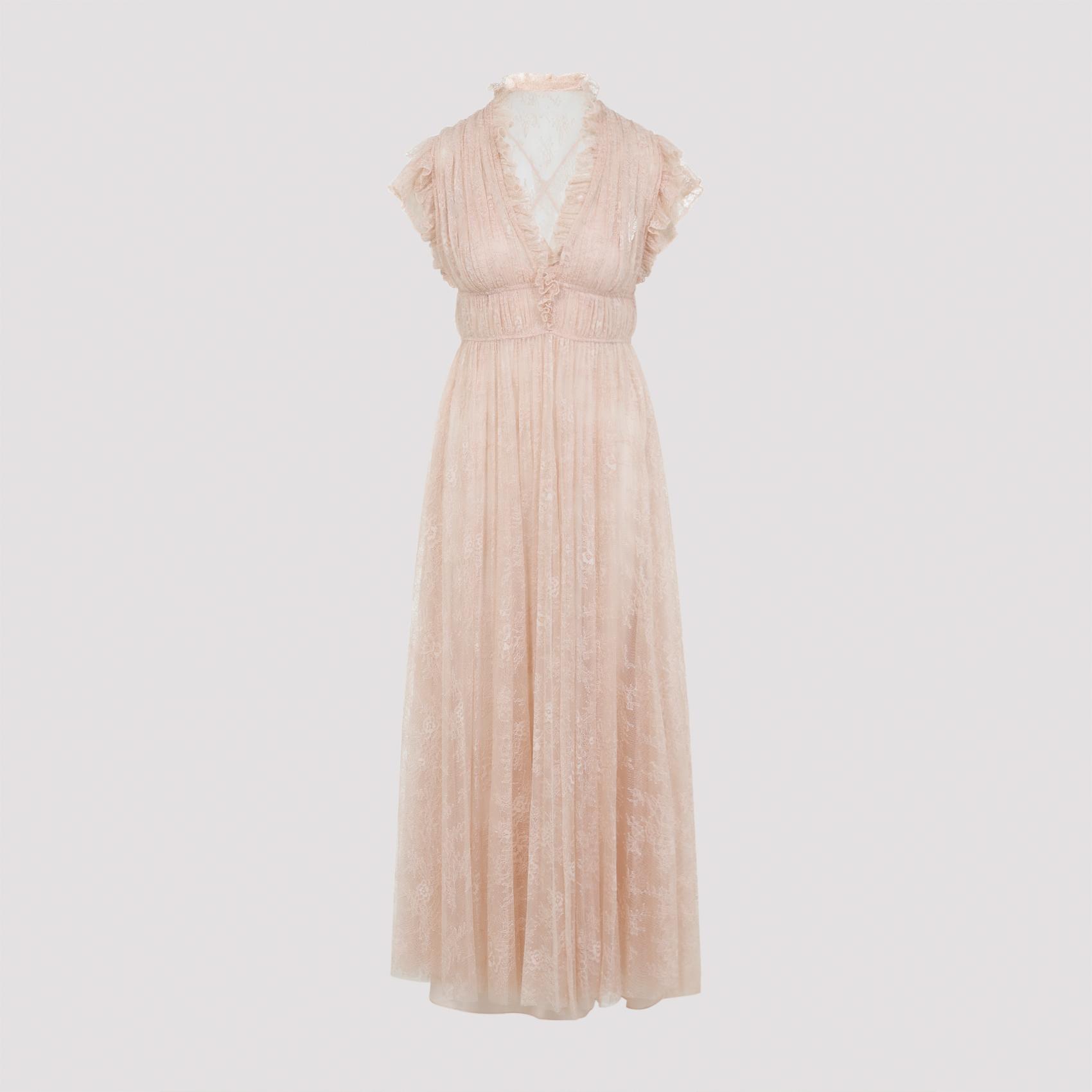 alberta ferretti lace long dress nude & neutrals polyamide - women