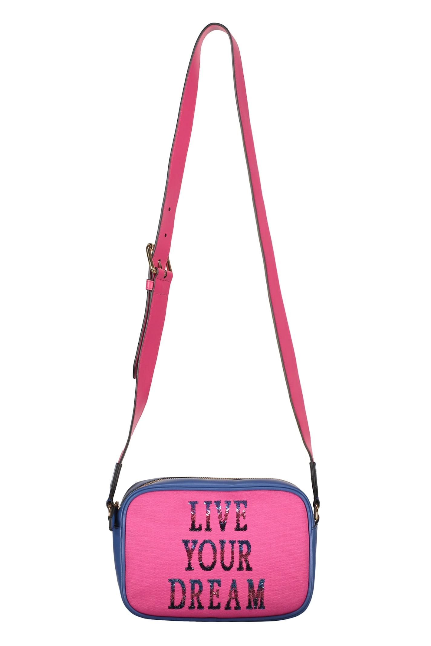 alberta ferretti leather and canvas crossbody bag