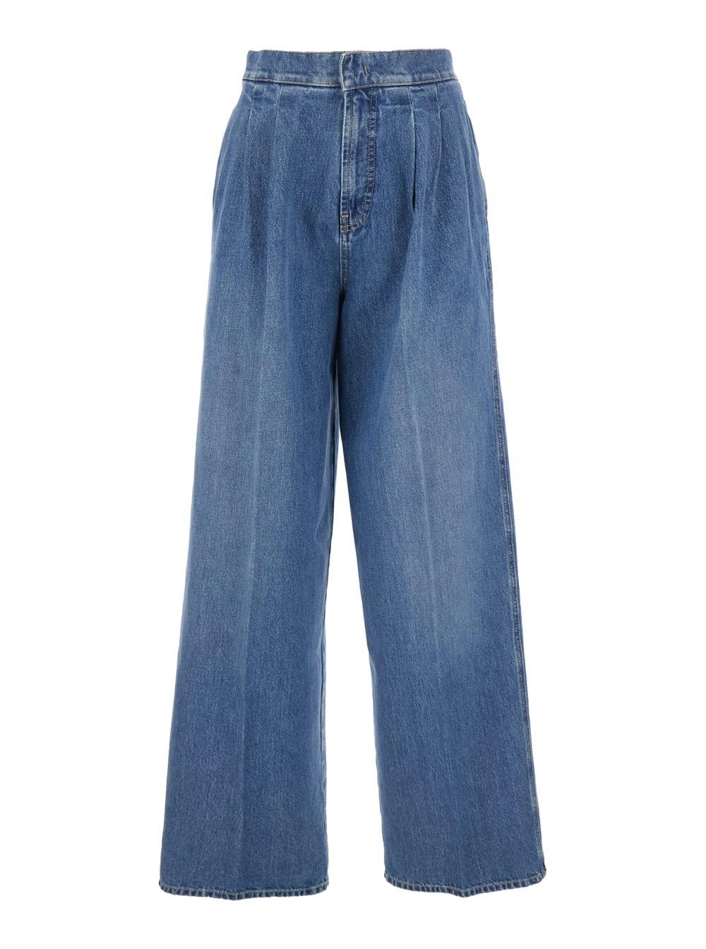 alberta ferretti light blue five-pocket jeans with front pleats in denim woman
