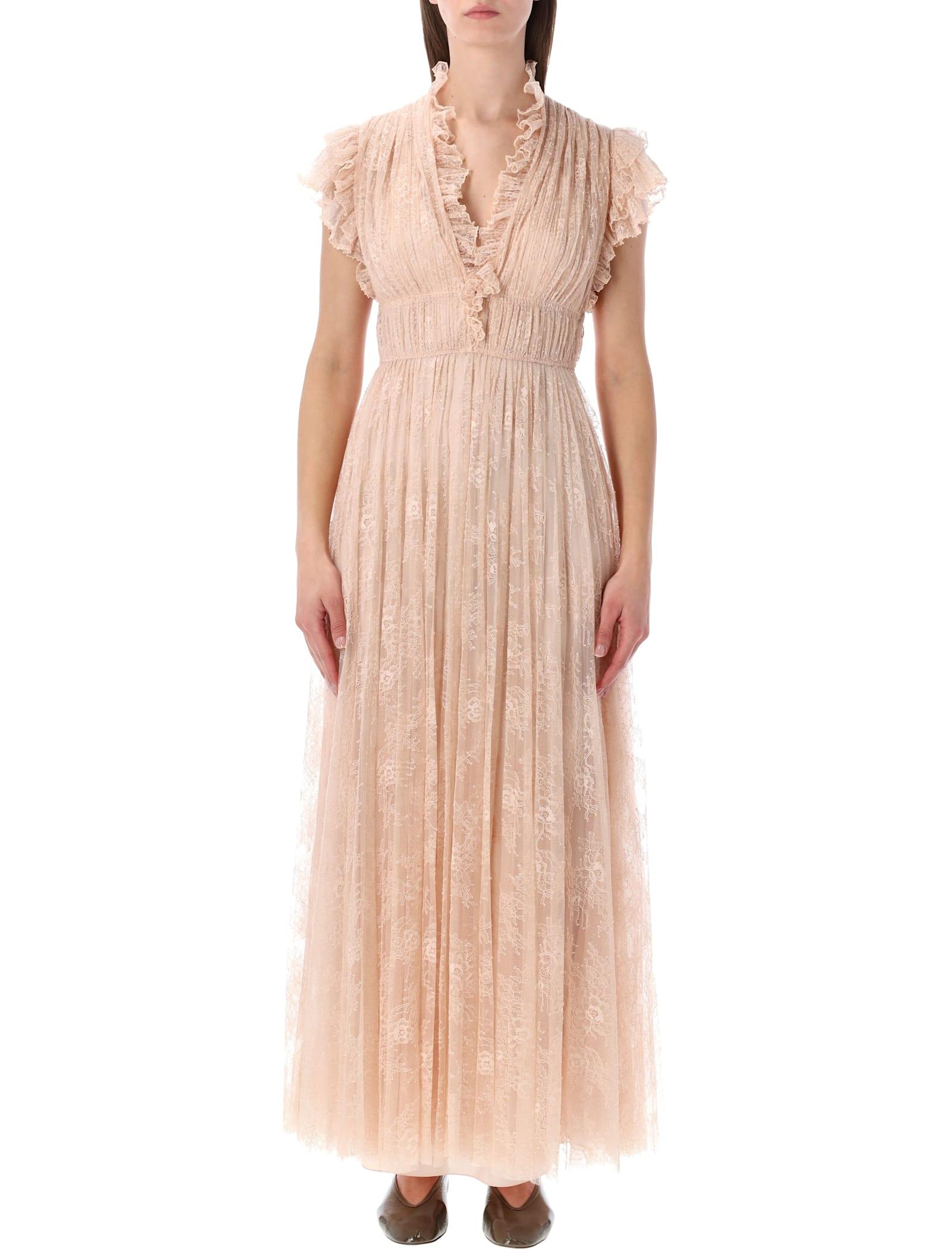 alberta ferretti pleated lace evening dress