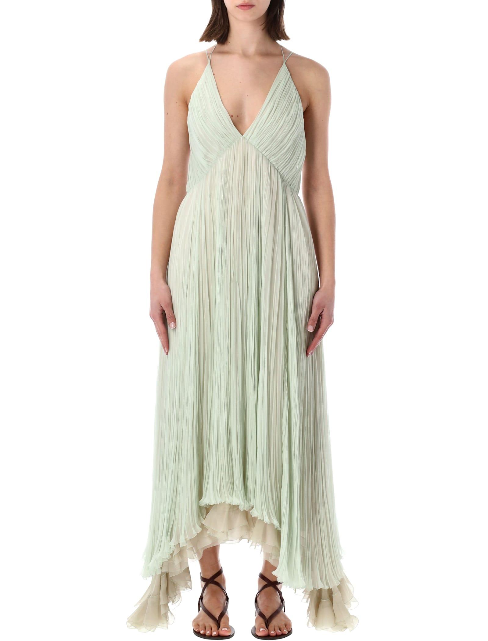alberta ferretti plissé chiffon maxi dress
