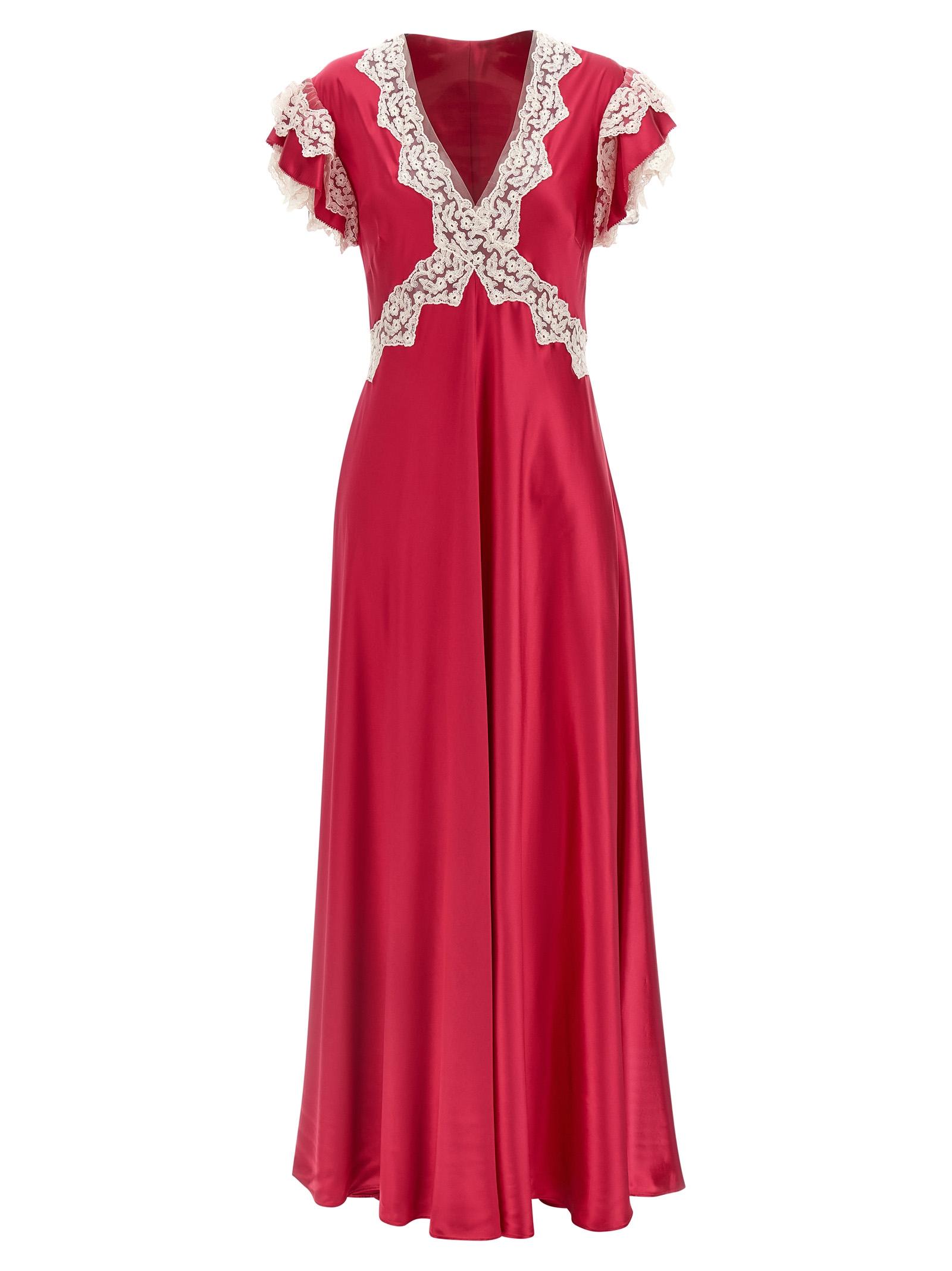 alberta ferretti satin and lace dress fuchsia viscose - women