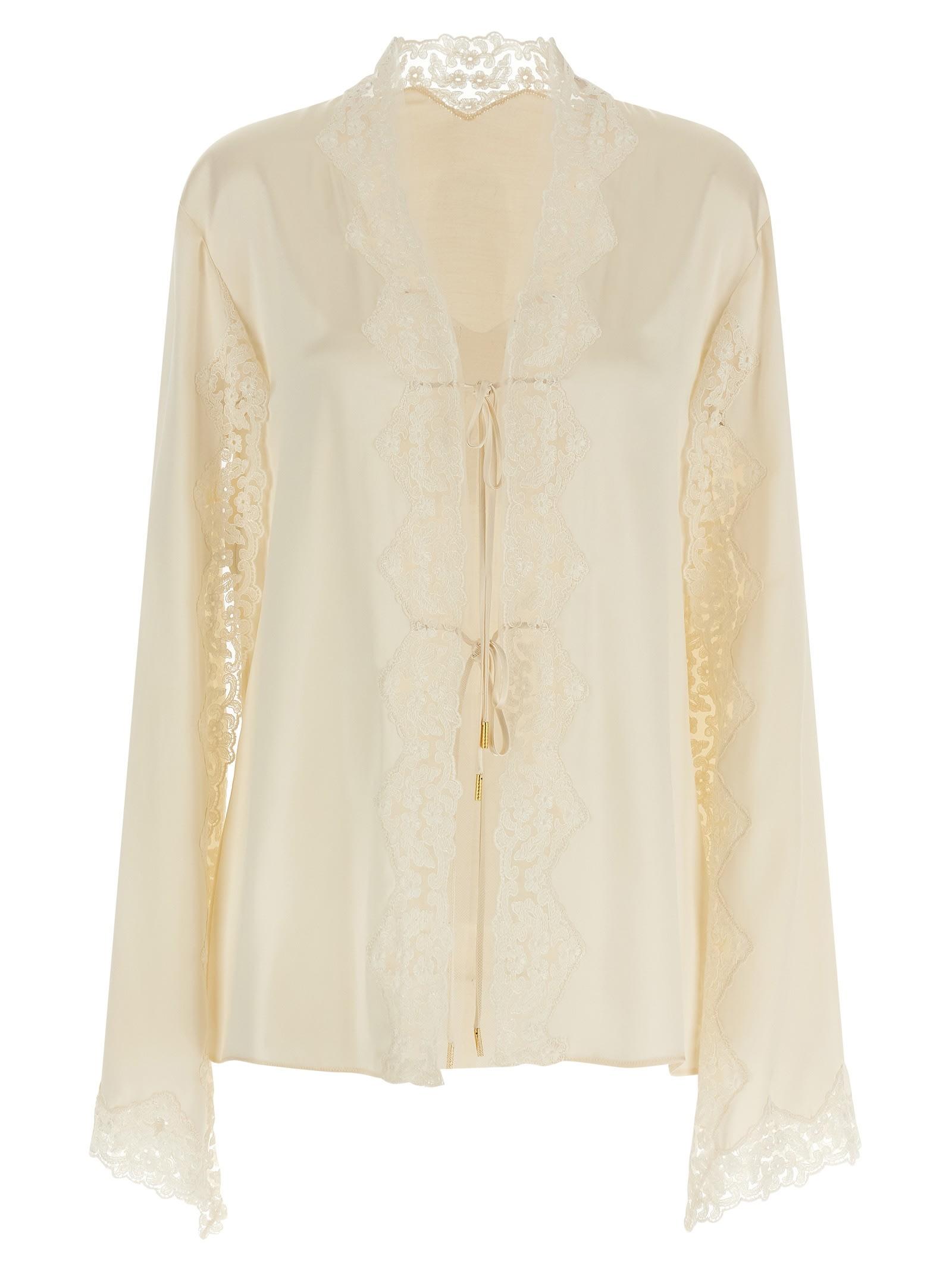 alberta ferretti satin and lace shirt