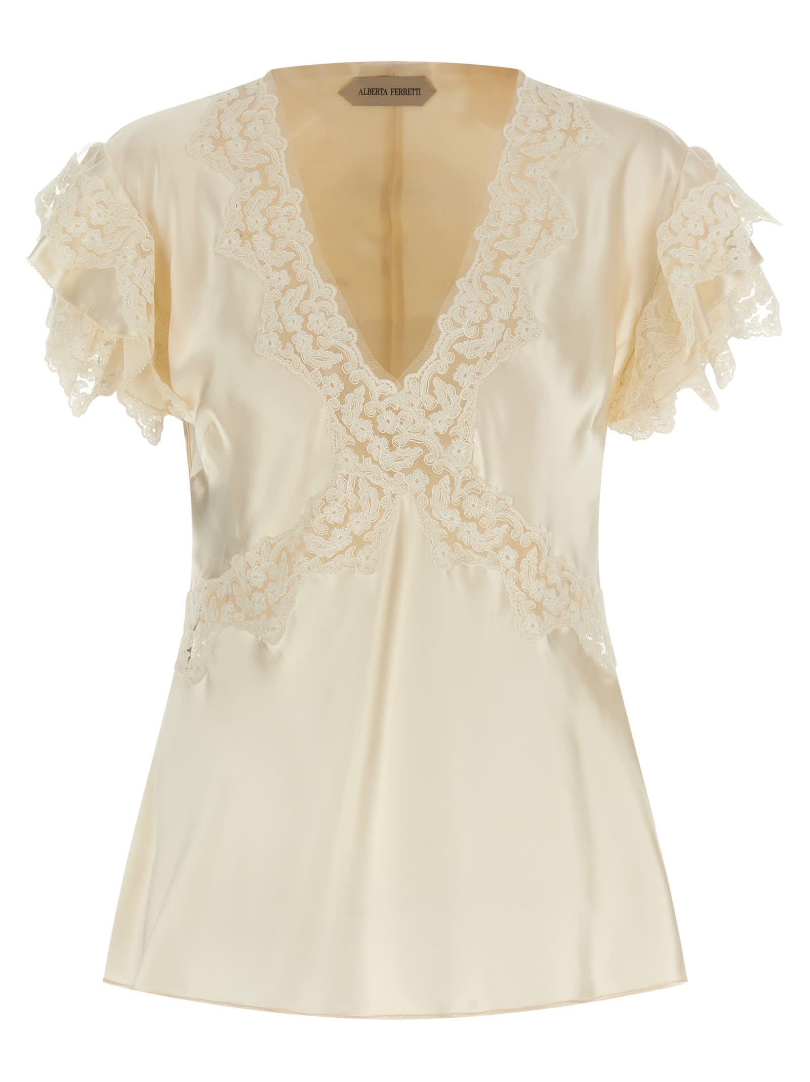 alberta ferretti satin and lace top