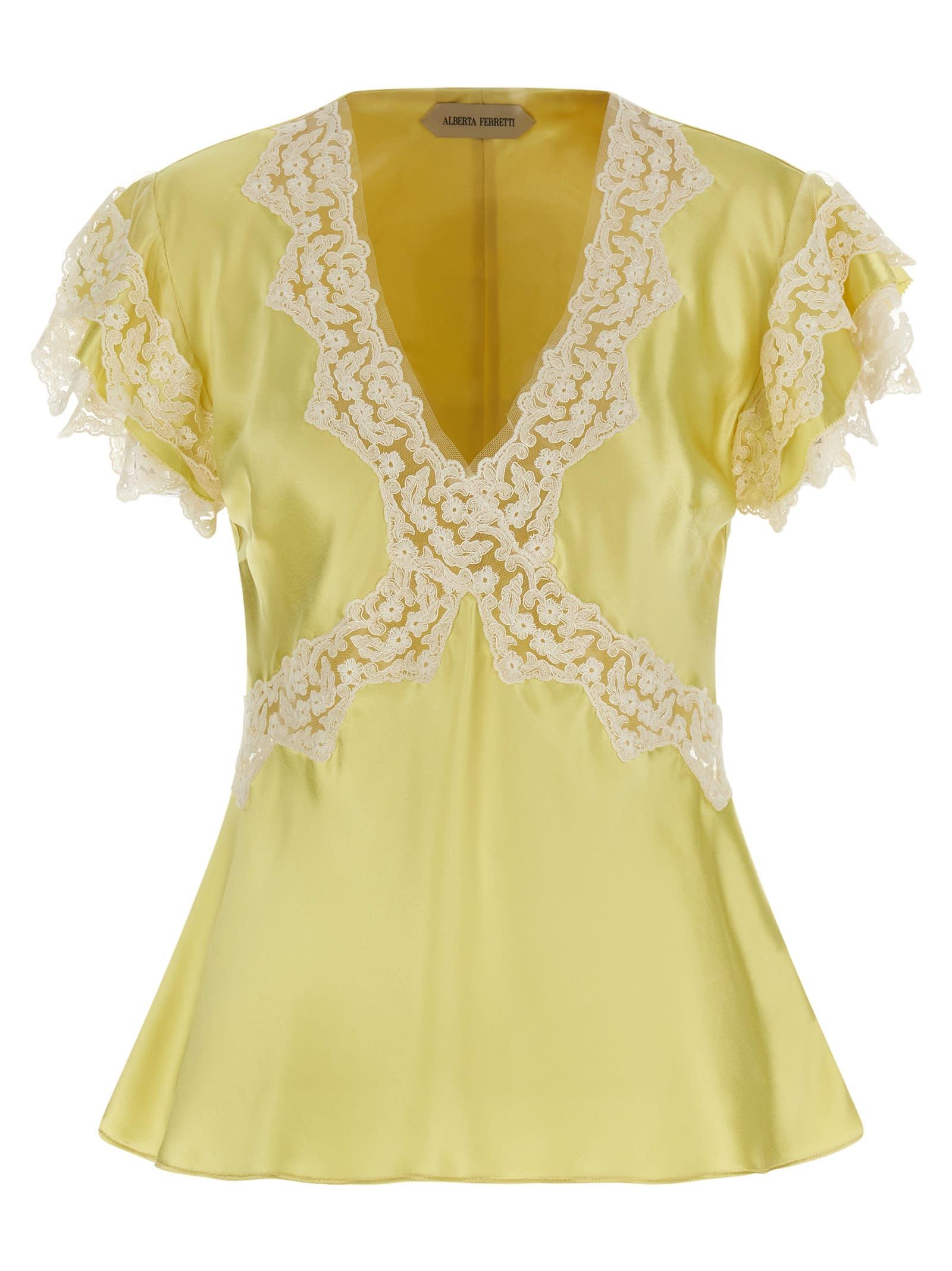alberta ferretti satin and lace top