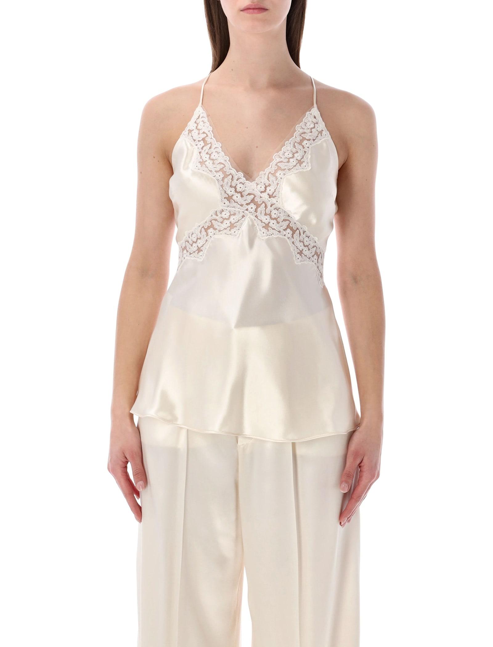 alberta ferretti satin top with lace inserts
