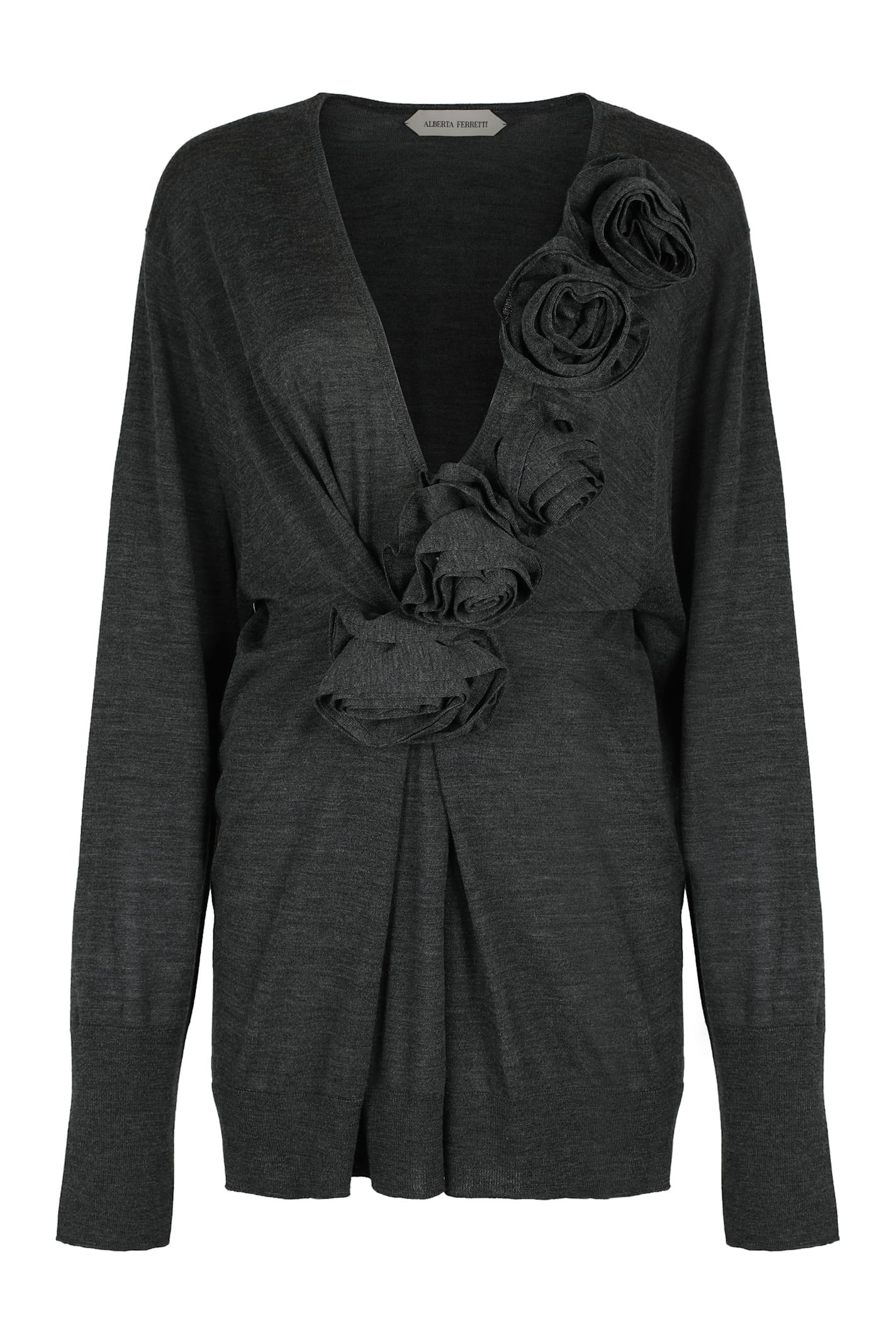 alberta ferretti sweater in merino wool with floral embroidery