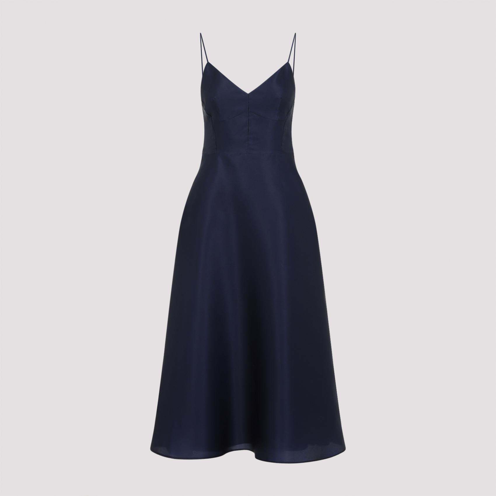 alberta ferretti triple organza midi dress blue silk - women