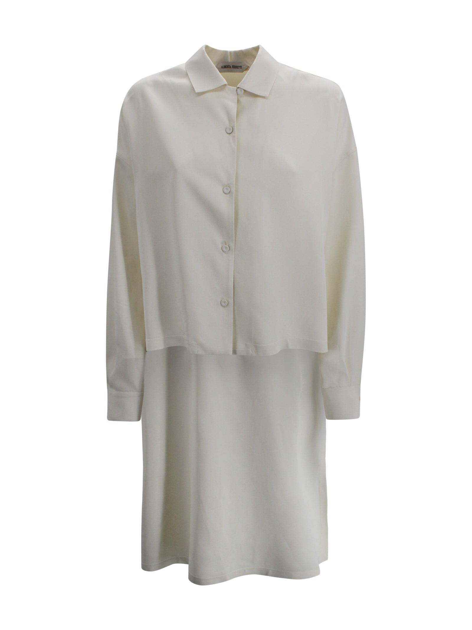 alberta ferretti white cropped button-up shirt
