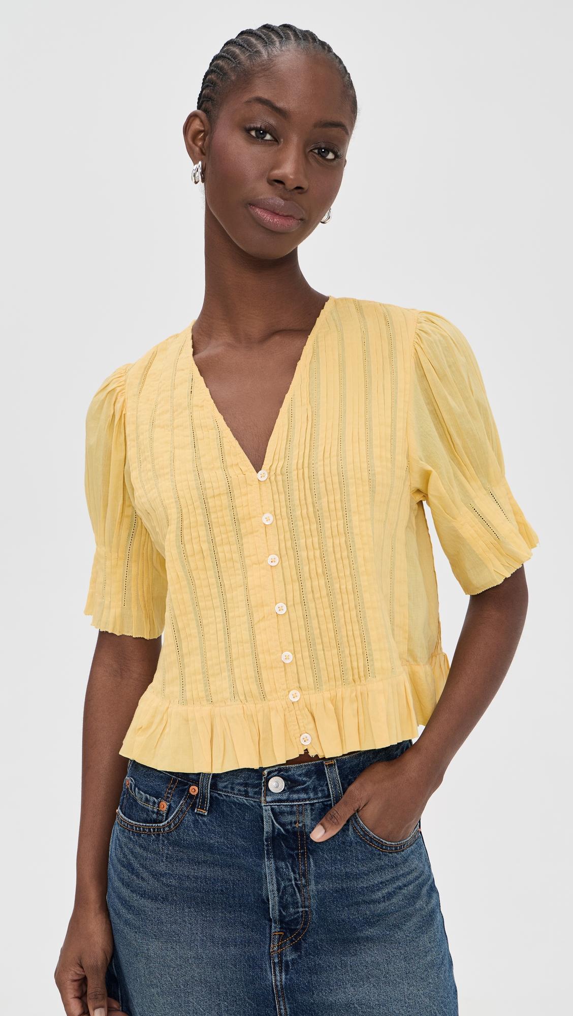 alberte solid bubble sleeve blouse