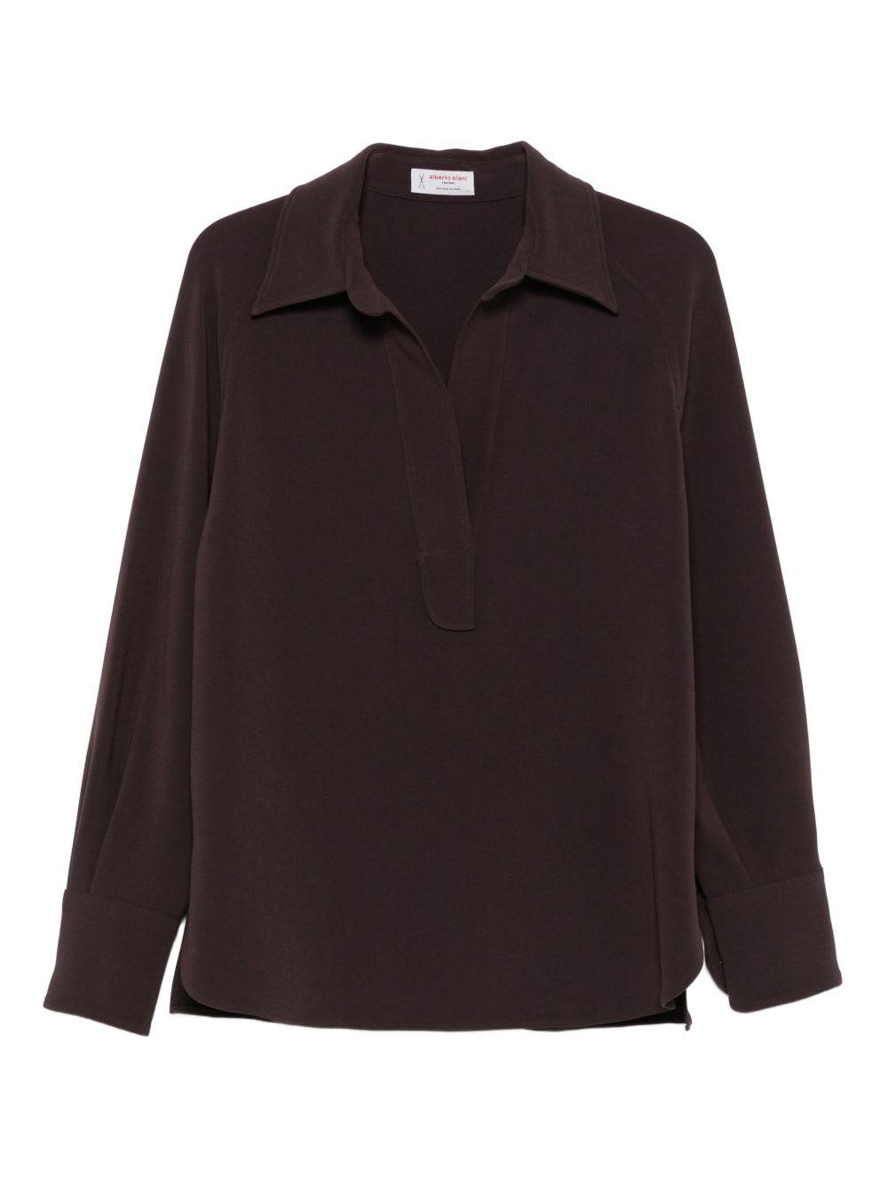 alberto biani brown long-sleeved button-down shirt