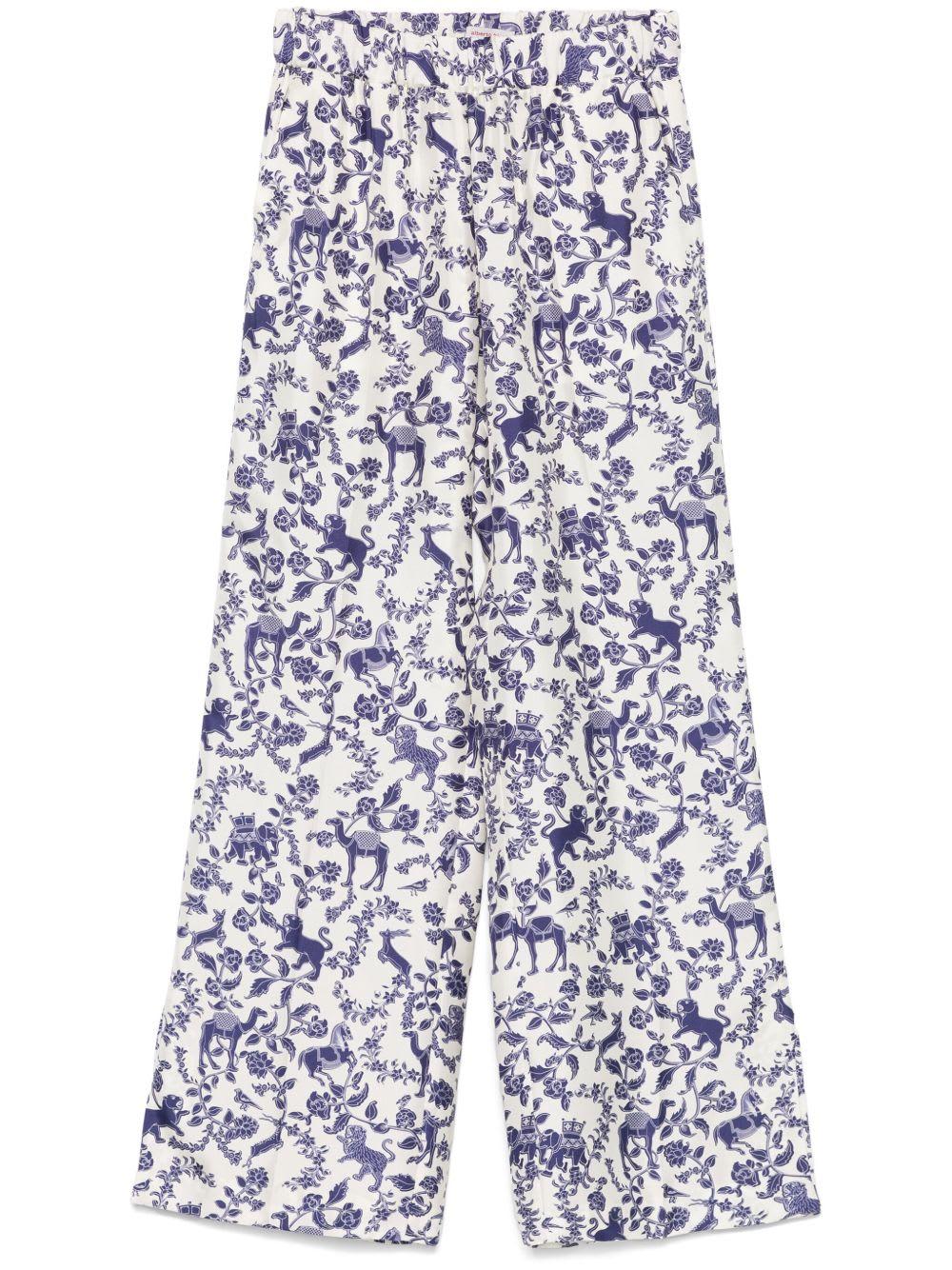 alberto biani printed silk trousers
