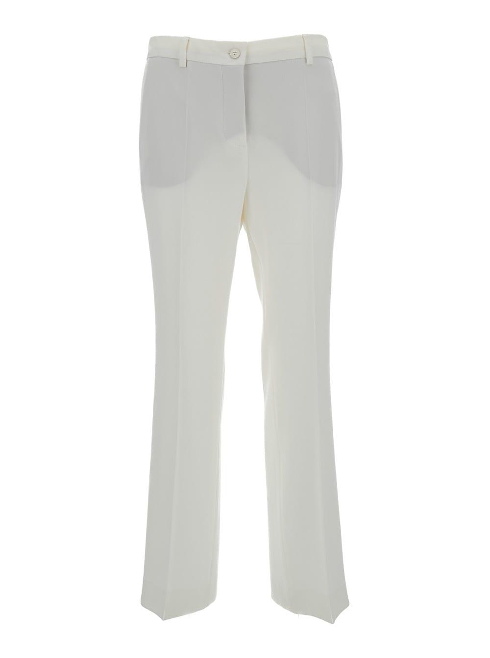alberto biani white low waist flared trousers in technical fabric woman