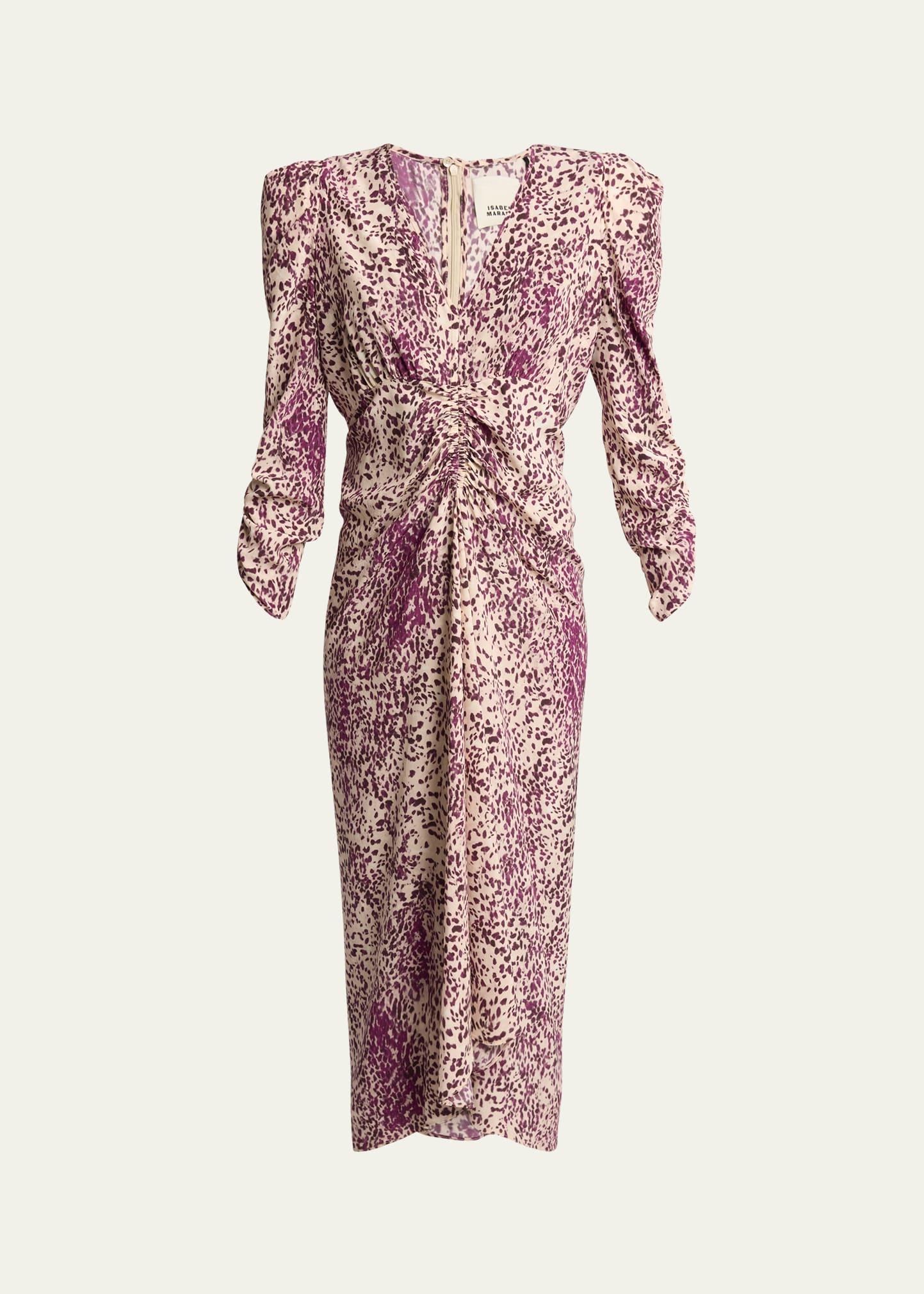 albini spotted-print ruched 3/4-sleeve midi dress