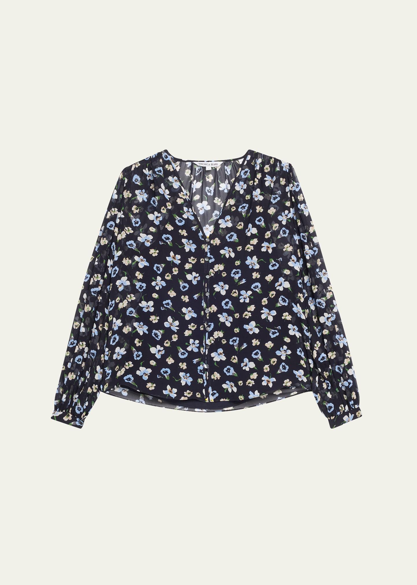 alec long-sleeve floral silk top