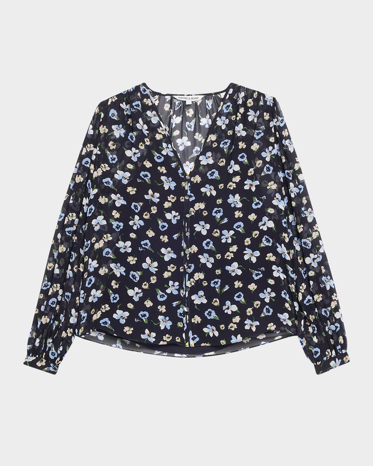 alec long-sleeve floral silk top