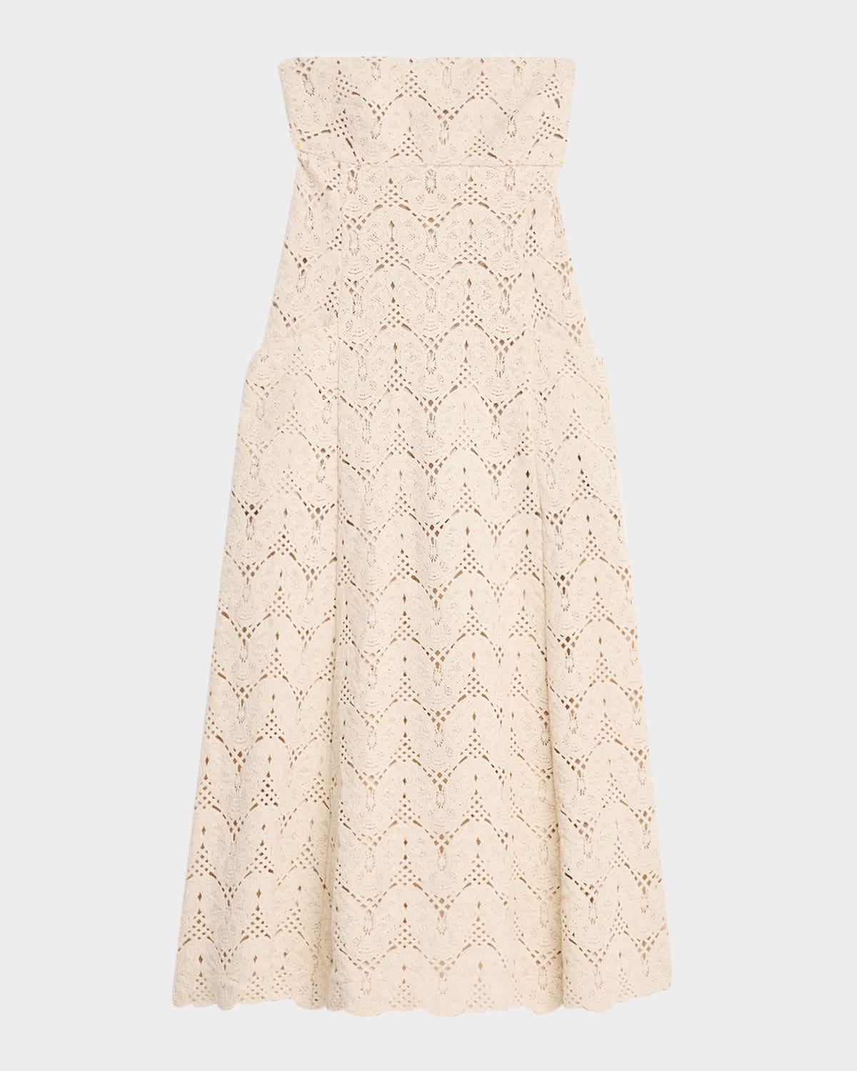 alegra open-knit strapless maxi dress