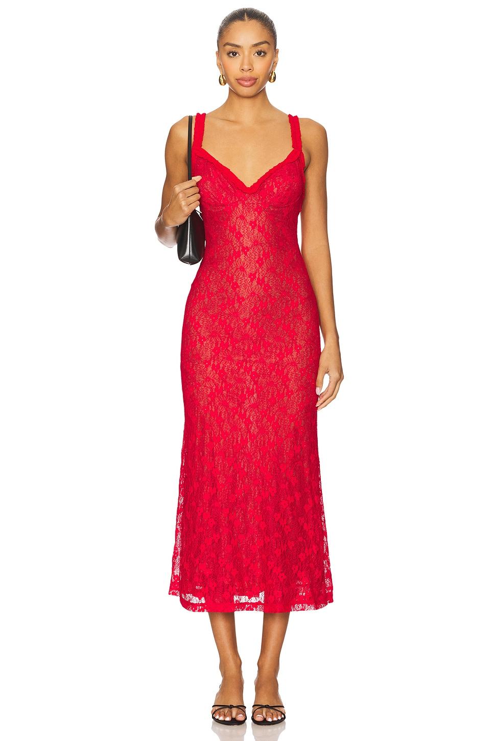 alegra stretch lace midi dress