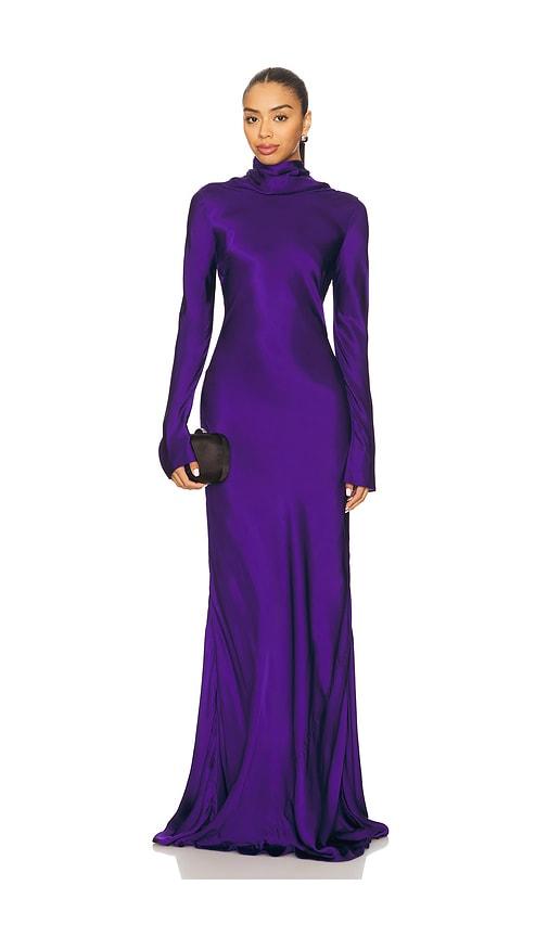 alejandra alonso rojas maxi cowl back dress in blue.
