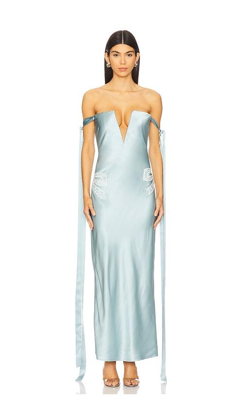 alejandra alonso rojas v-neck corest dress in teal.