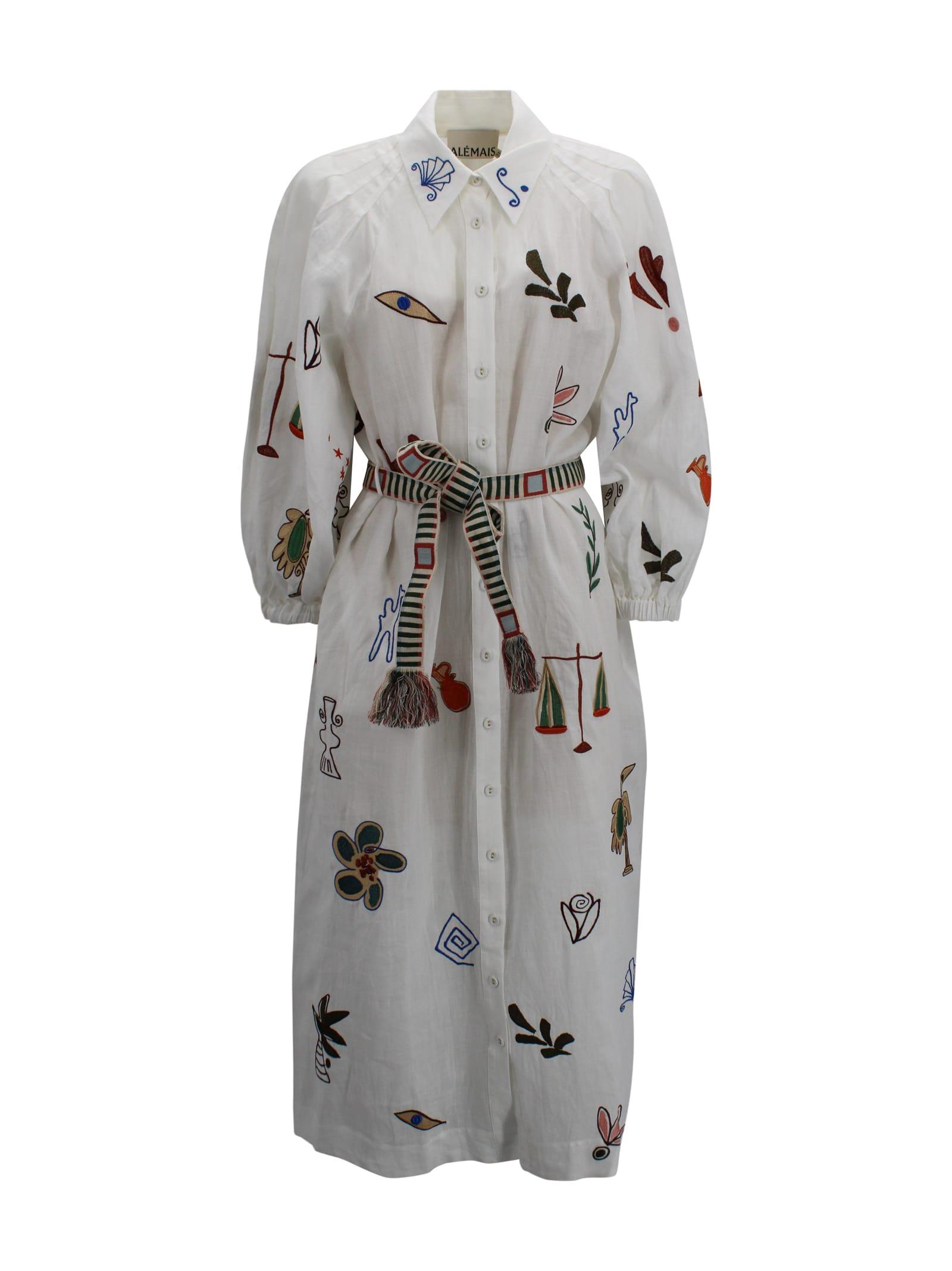 alemais embroidered midi dress with belt