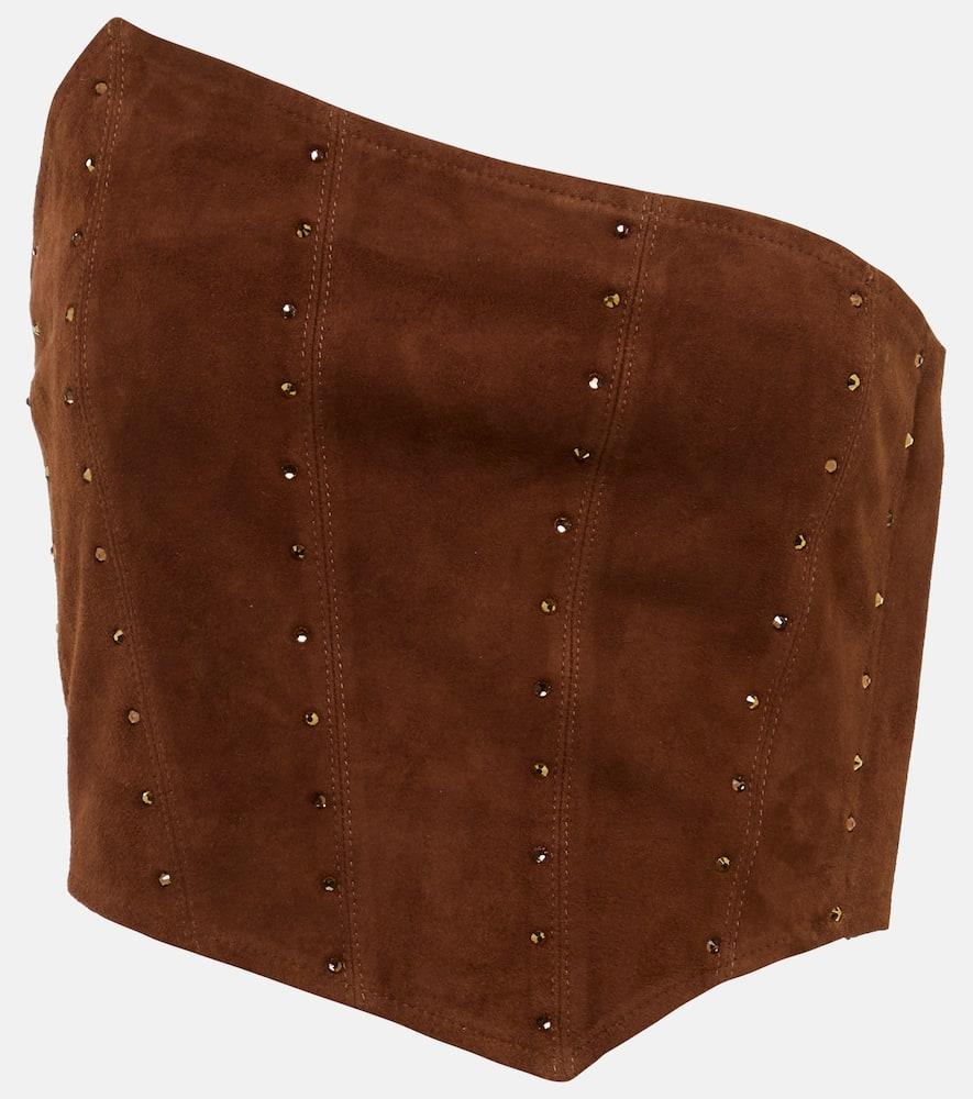 alessandra rich asymmetrical strapless suede top