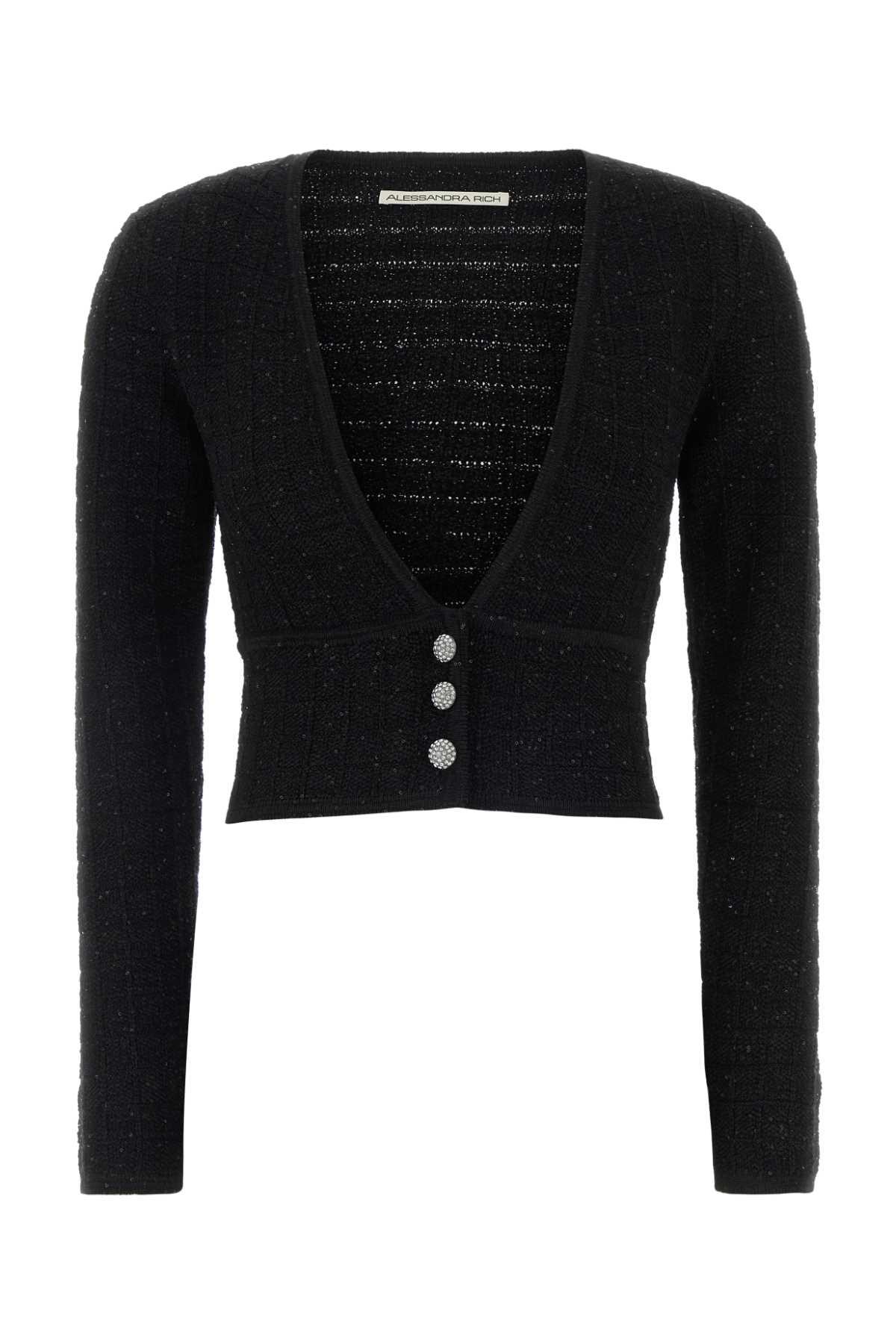alessandra rich black boucle cardigan
