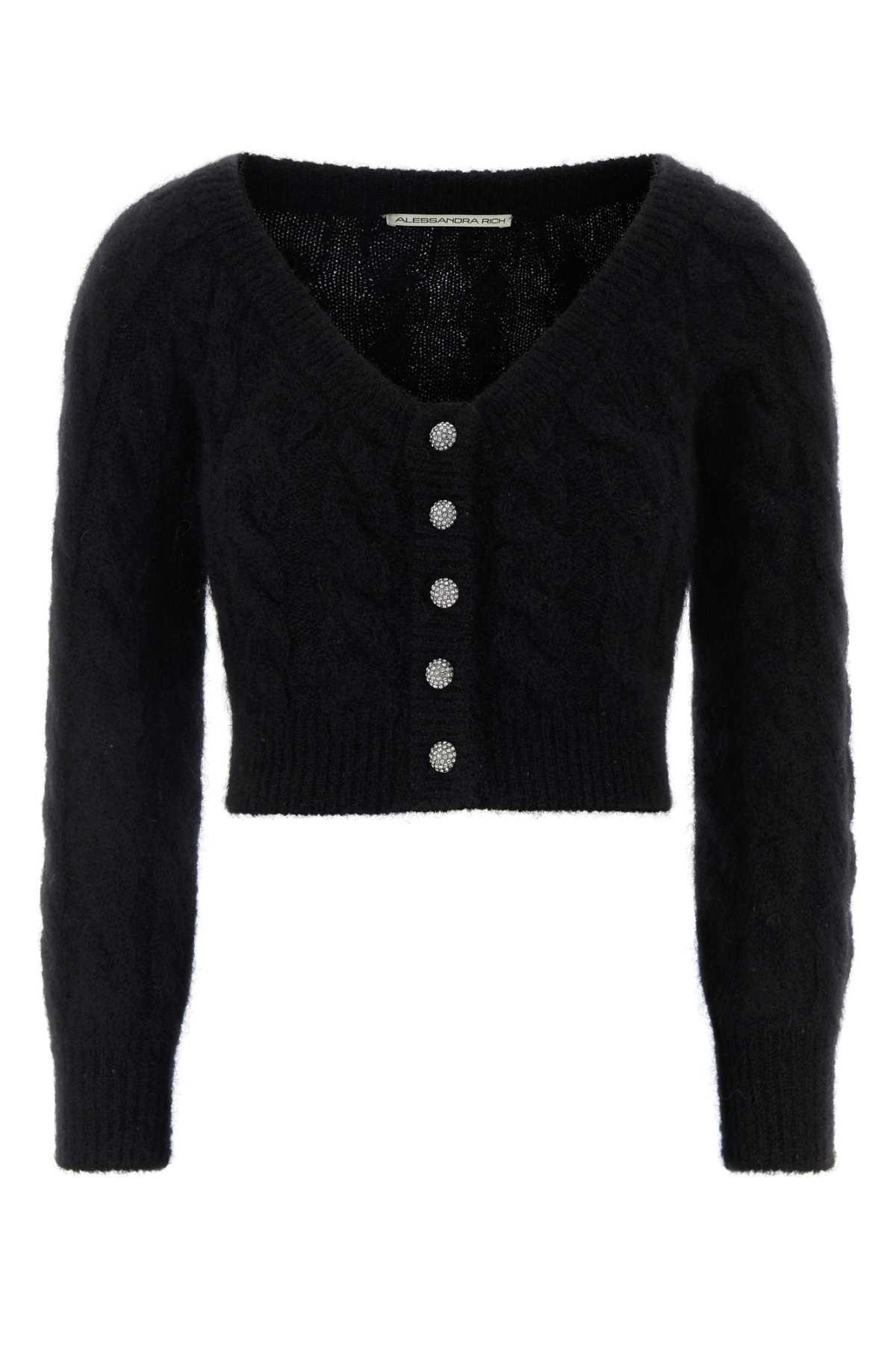 alessandra rich black stretch mohair blend cardigan