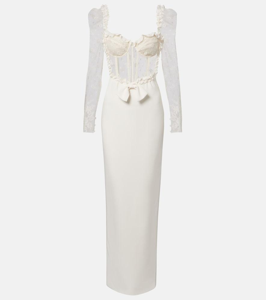 alessandra rich bow-detail lace-trimmed cady gown