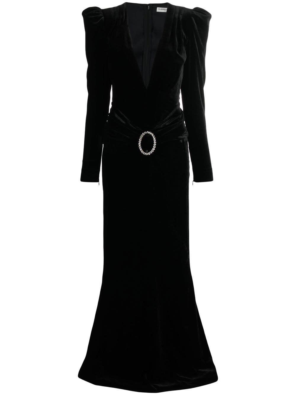 alessandra rich deep neckline velvet long dress
