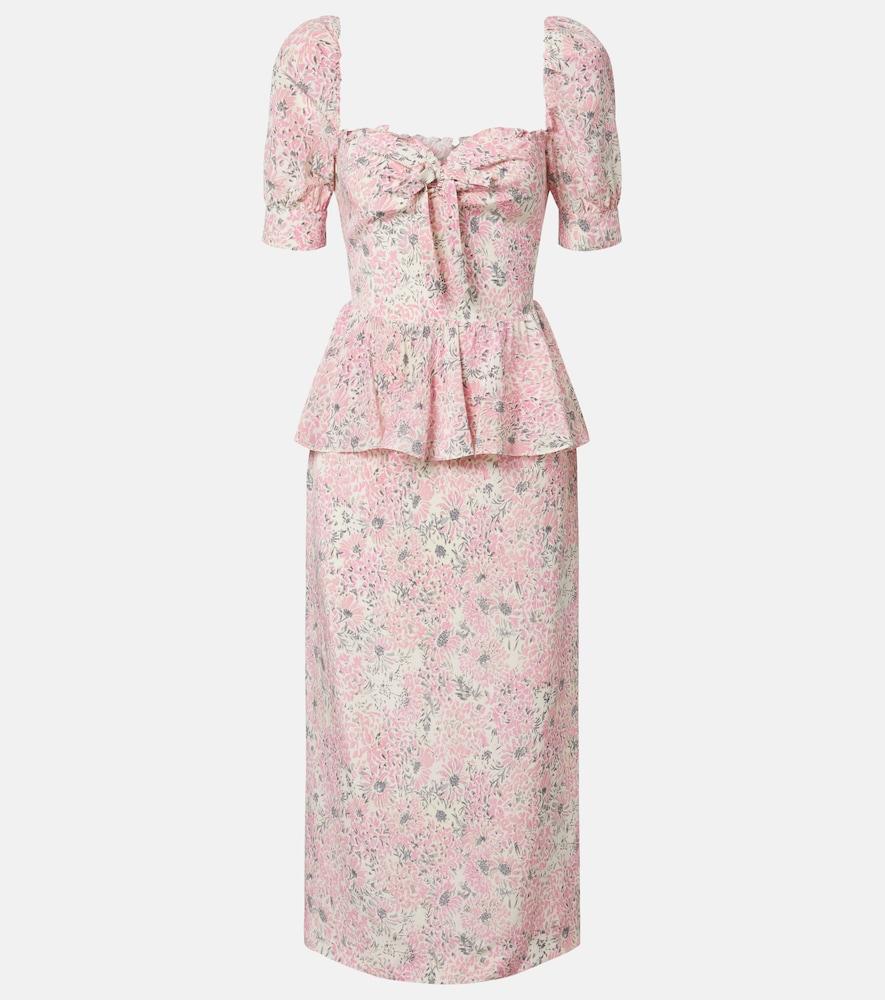 alessandra rich floral peplum silk midi dress