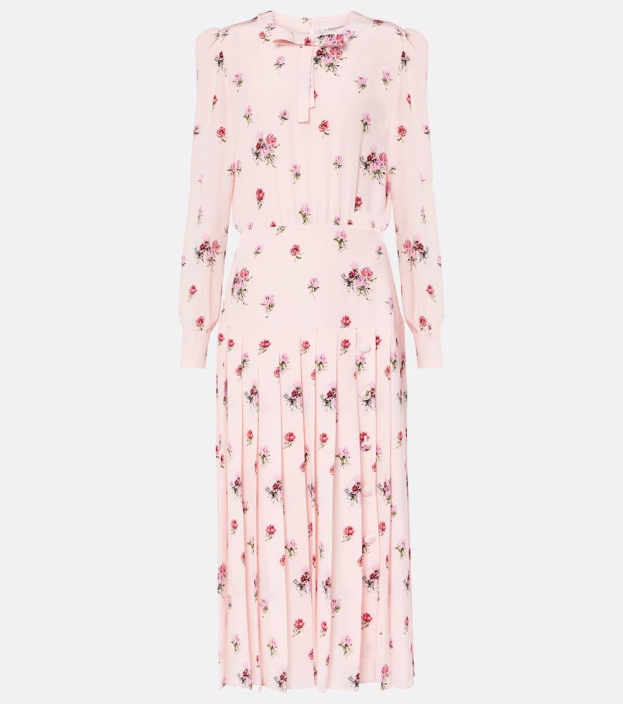 alessandra rich floral pleated silk midi dress