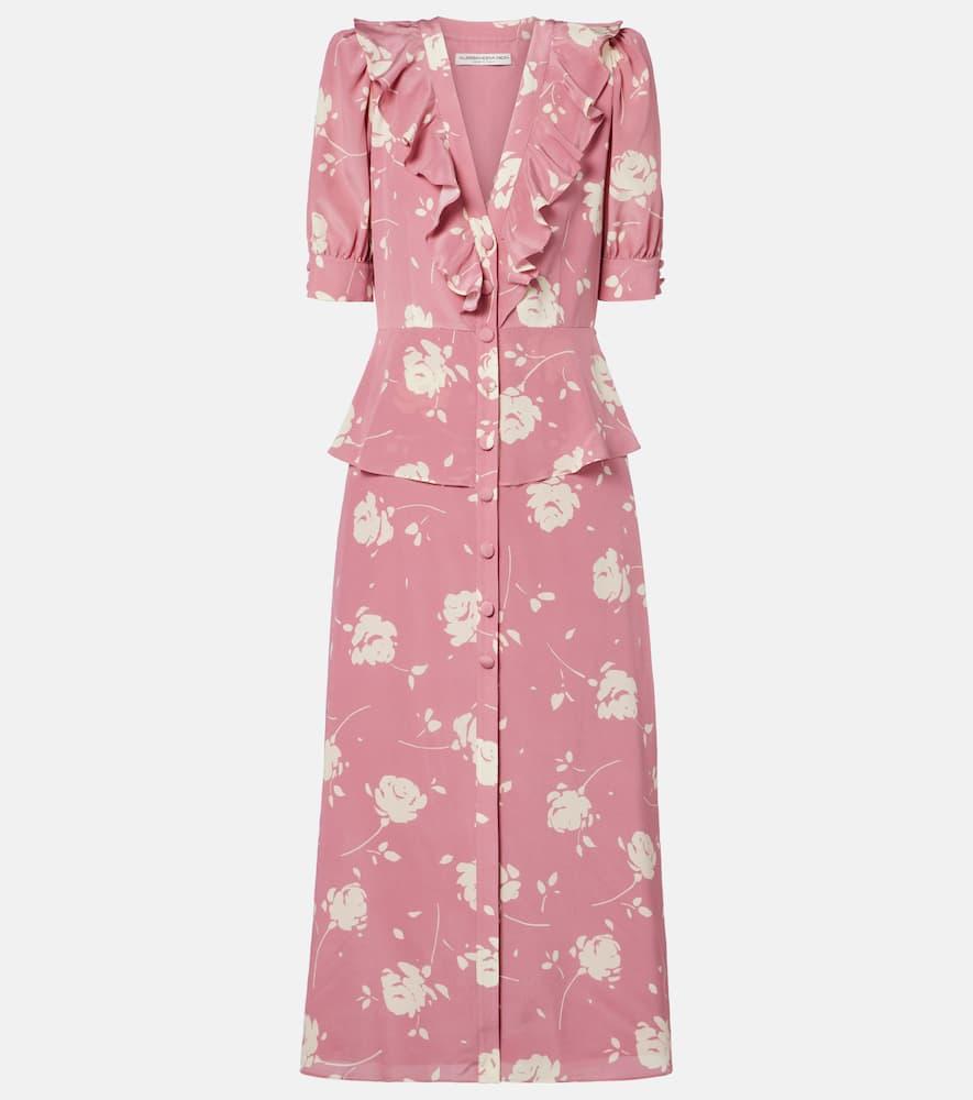 alessandra rich floral ruffled silk midi dress